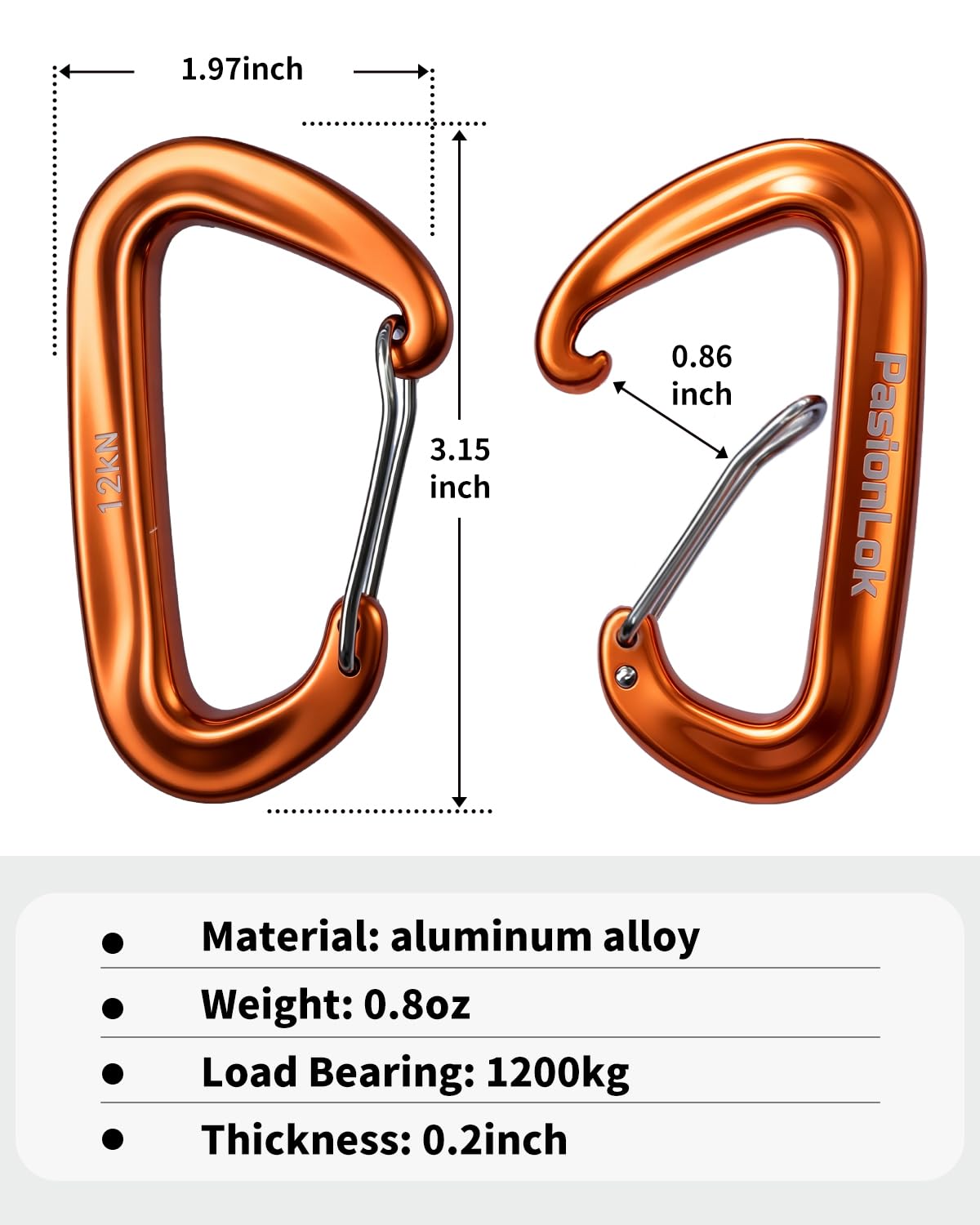 PasionLok Carabiner Clips Heavy Duty 12KN, 4 Pack Aluminum Carabiner Keychain, Small D Ring Hook for Hammock Camping Essentials, Backpack Key Ring Clip, Dog Leash, Multi Color
