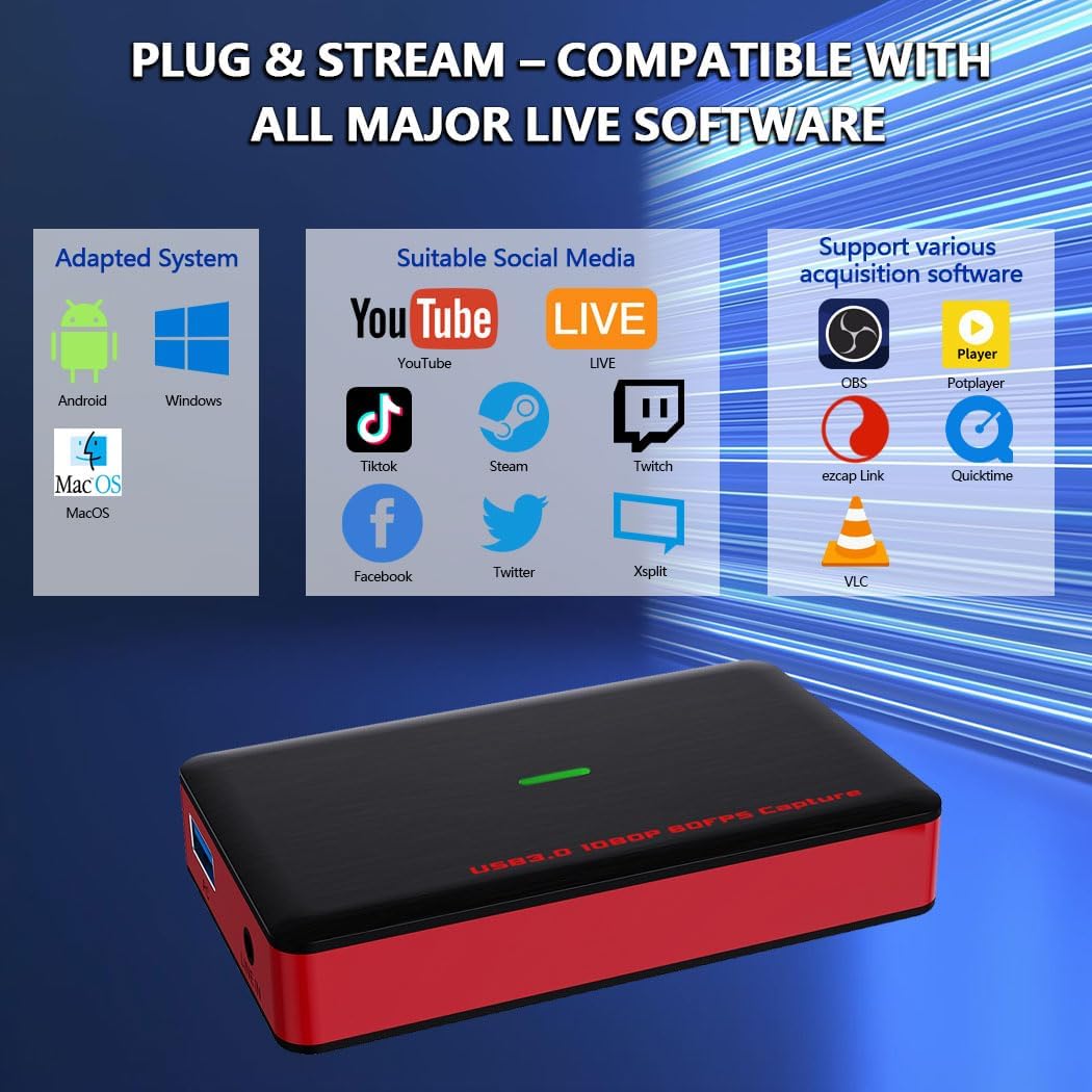SOGTICPS 4K30 1080p60, 3.2 1 3.5 mm PS5/Xbox/Switch/DSLR/iPad HDMI Game Capture Card USB Gen Type-C & USB-A, Zero-Lag