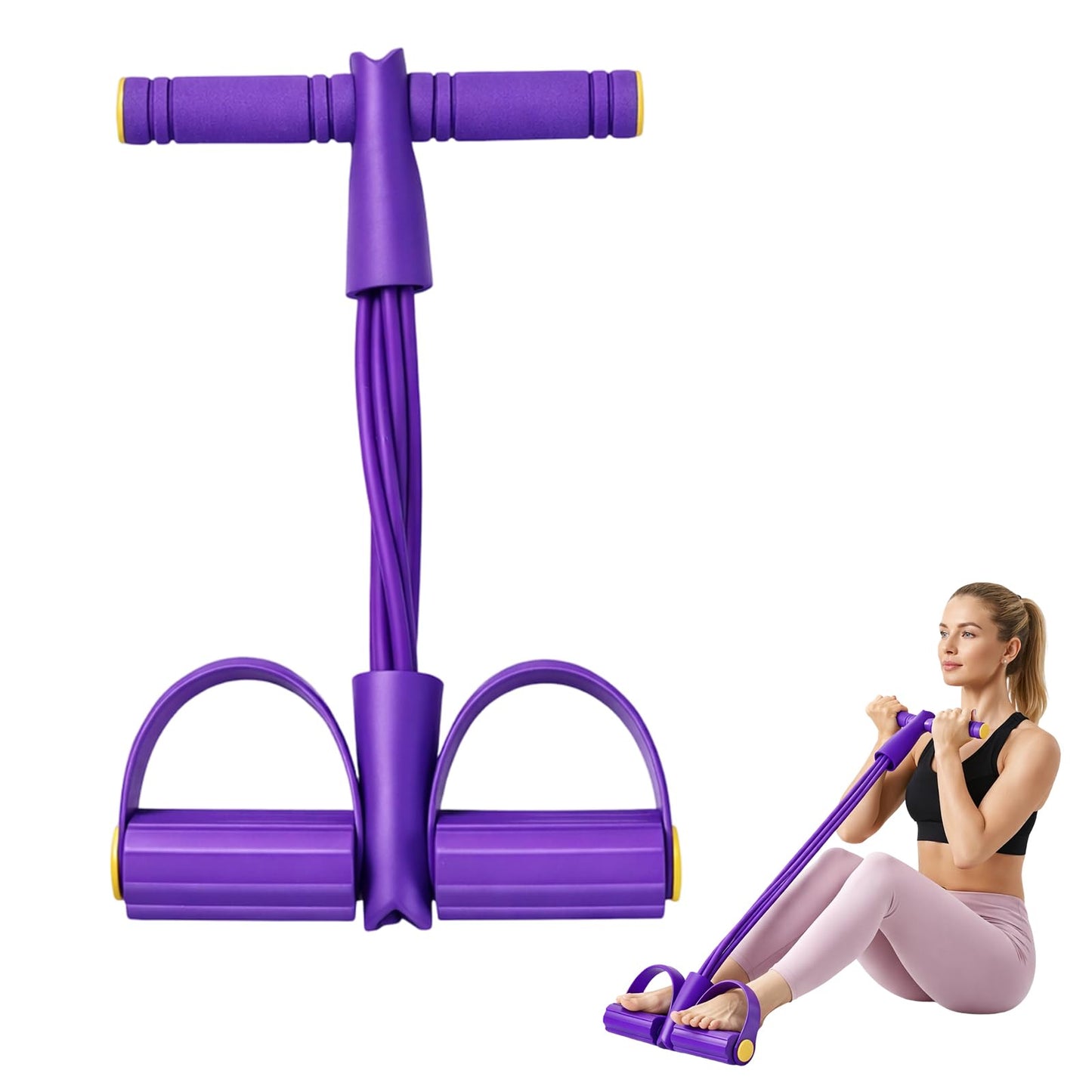 Pedal Resistance Band with Handle, Multifunction Foot Pedal Resistance Band, Full Body Resistance Bands for Home Workout and Office Exercise, Purple 6-Tube Pedal Resistance Band