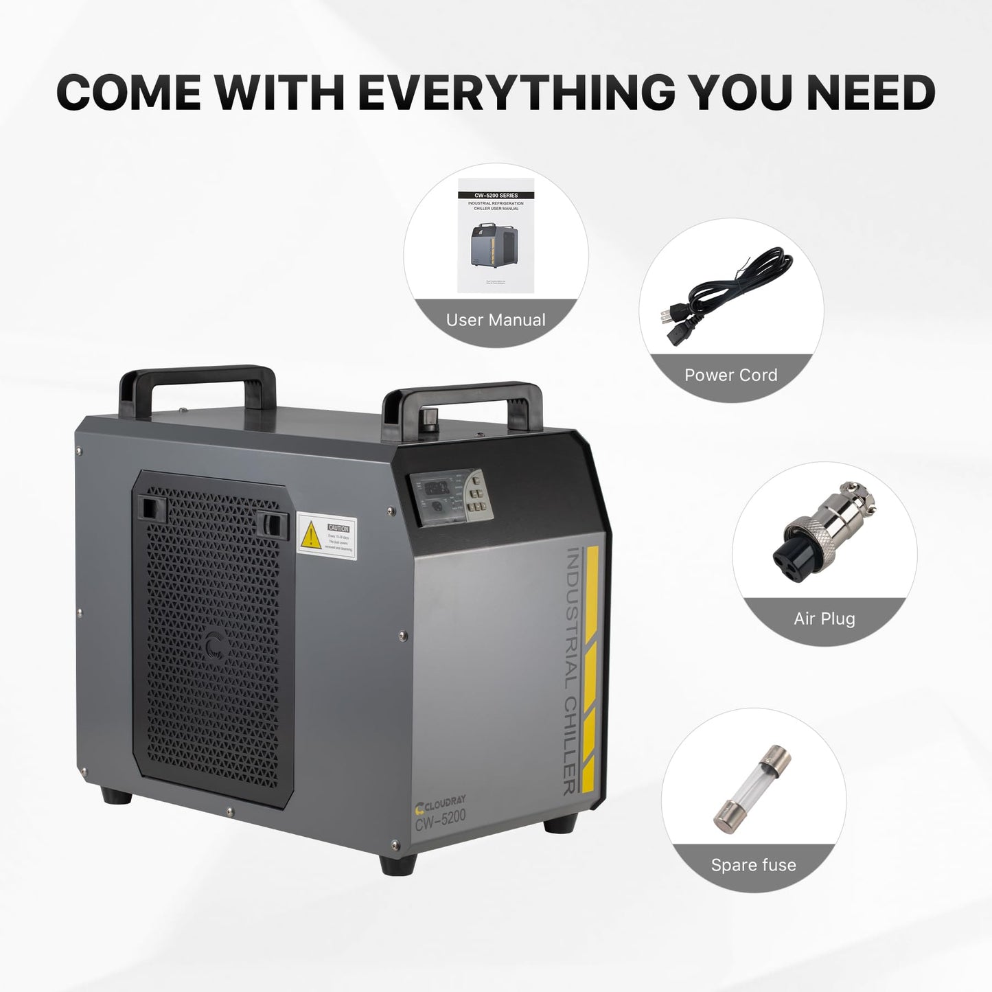 Cloudray 6L Industrial CO2 Laser Water Chiller 0.61HP CW5200 Precise Thermostat Recirculating CO2 Industrial Laser Chiller for 60W 70W 80W 90W 100W 120W 130W 150W CO2 Engraving Machine Cooling Machine