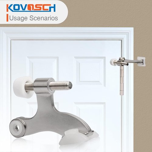 Hinge Pin Door Stopper - Adjustable Heavy-Duty Brushed Satin Nickel | 2-Pack with White Rubber Bumpers