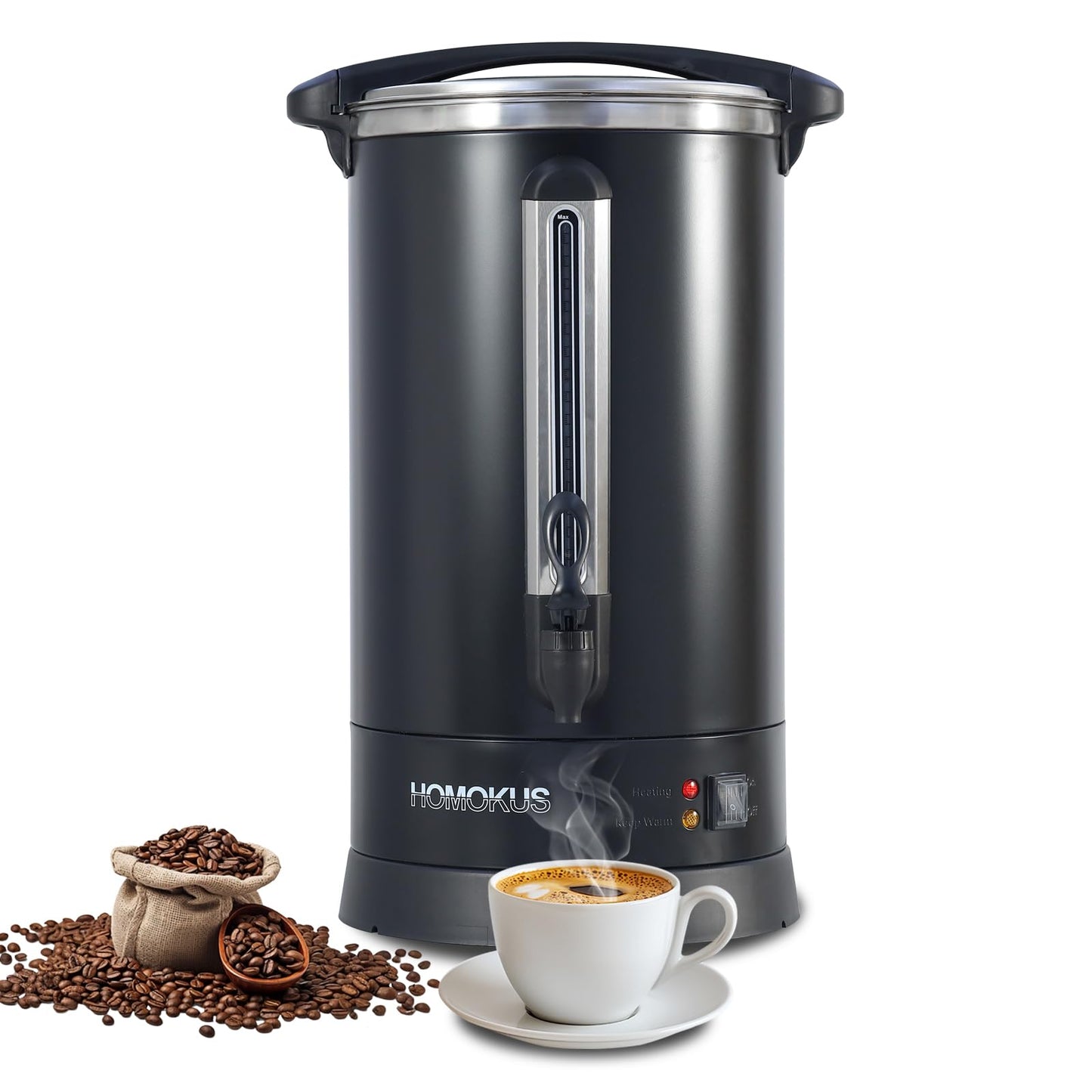 HOMOKUS Commercial Coffee Urn,120 Cup Commercial Coffee Maker,18L Double Wall Stainless Steel Large Hot Coffee Dispenser Hot Water Urn,1500W Quick Brew Electric Coffee Percolator (Dark Grey)