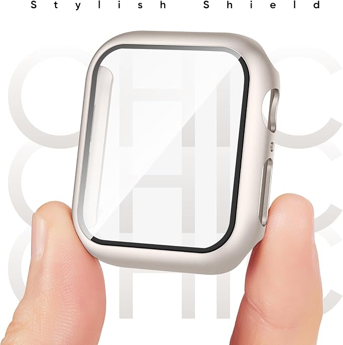 Compatible for Apple Watch Band 40mm 41mm and Case with Screen Protector, Soft Silicone Sport Strap Bands and Protective Cover with Tempered Glass for iWatch Series 9 8 7 SE 6 5 4