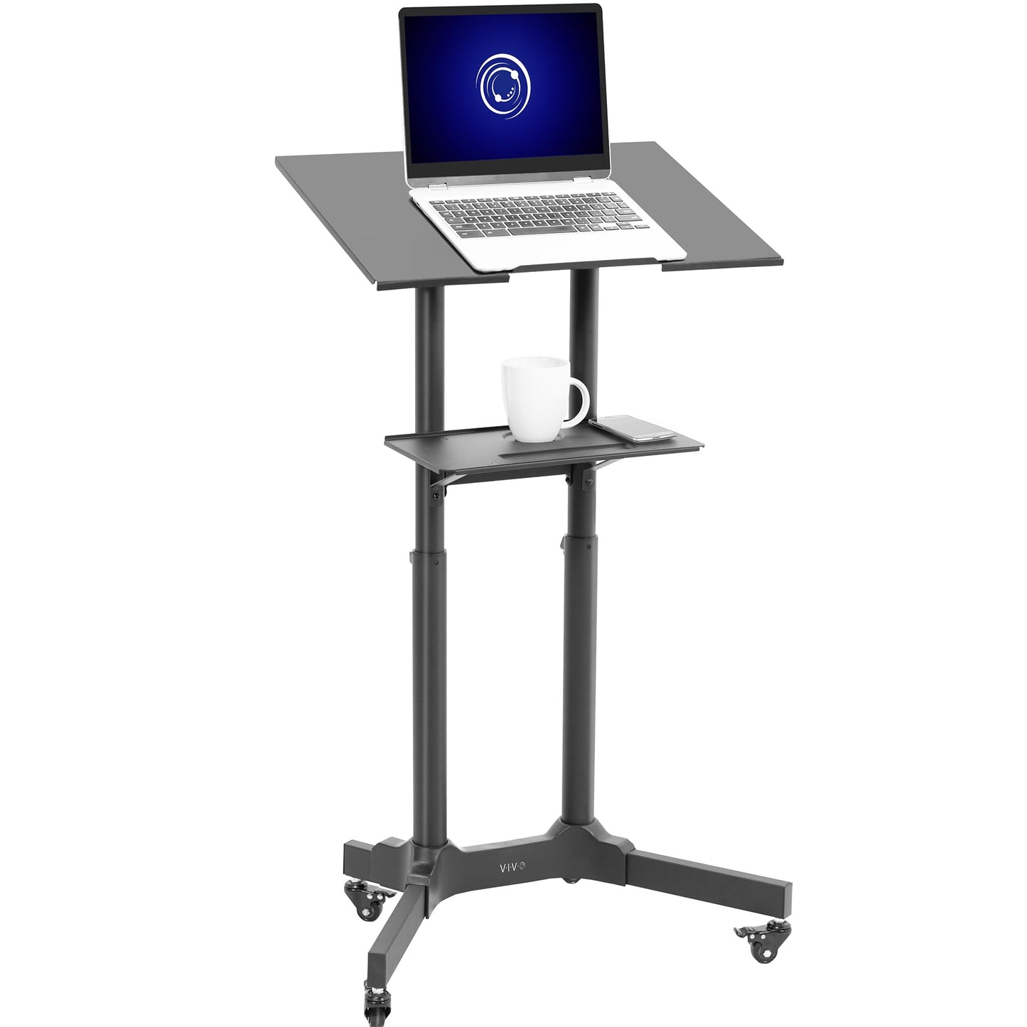 VIVO Mobile 24 x 16 inch Lectern Podium, Height Adjustable Steel Rolling Laptop Cart on Wheels, Black, CART-V03E