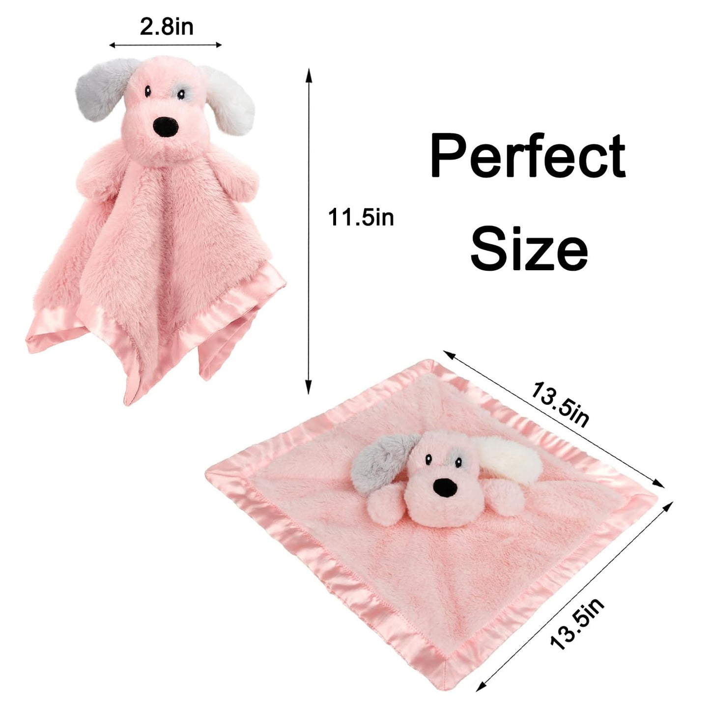 Skiennix Puppy Baby Security Blanket - Soft Plush Lovey Toy with Satin Backing | Pink 16 Inch