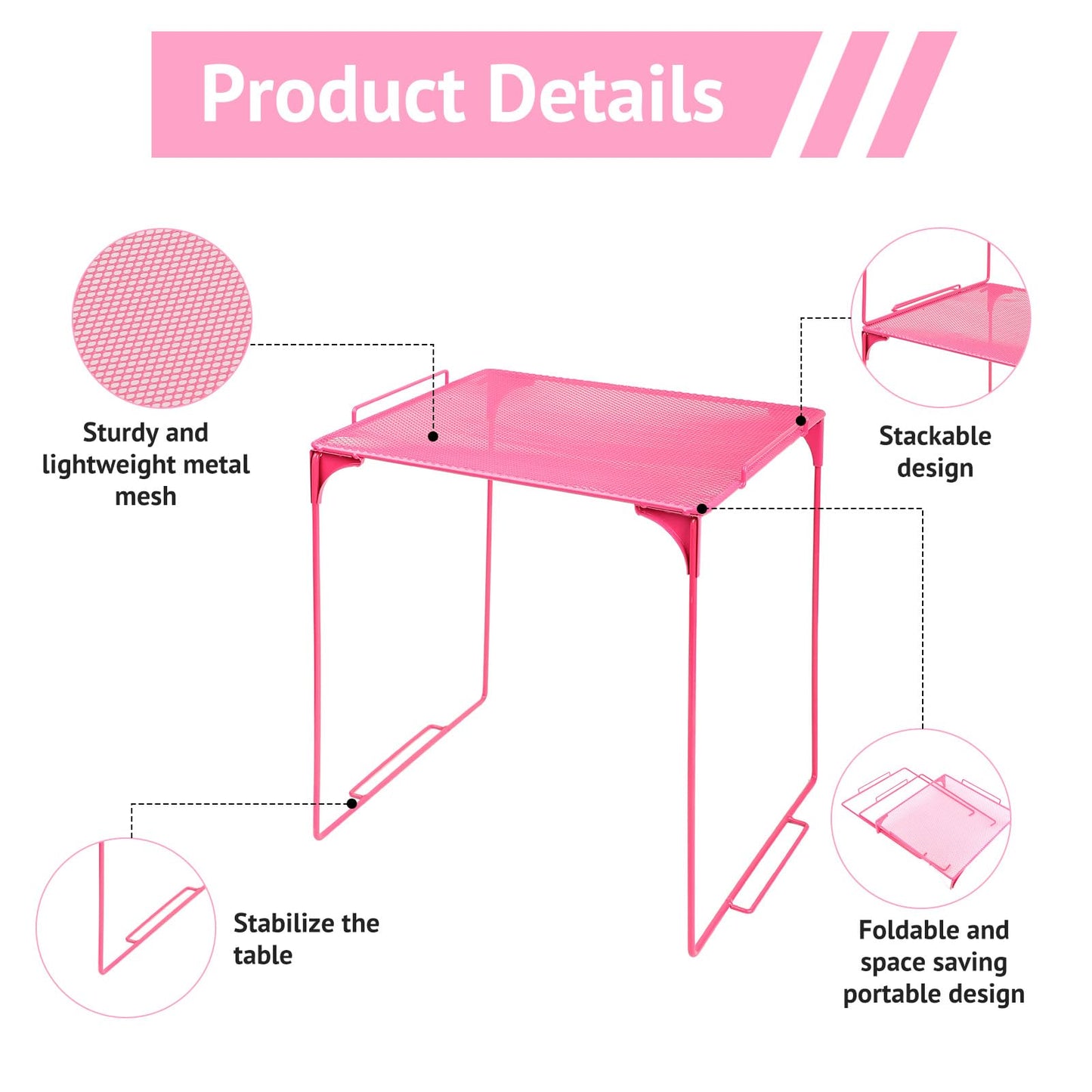 AUECOOME Locker Organizer Shelf Stackable Extra Locker Shelf for School Locker Organizer Storage Cabinet Accessories Suitable for School, Office, and Home use (1, Pink)