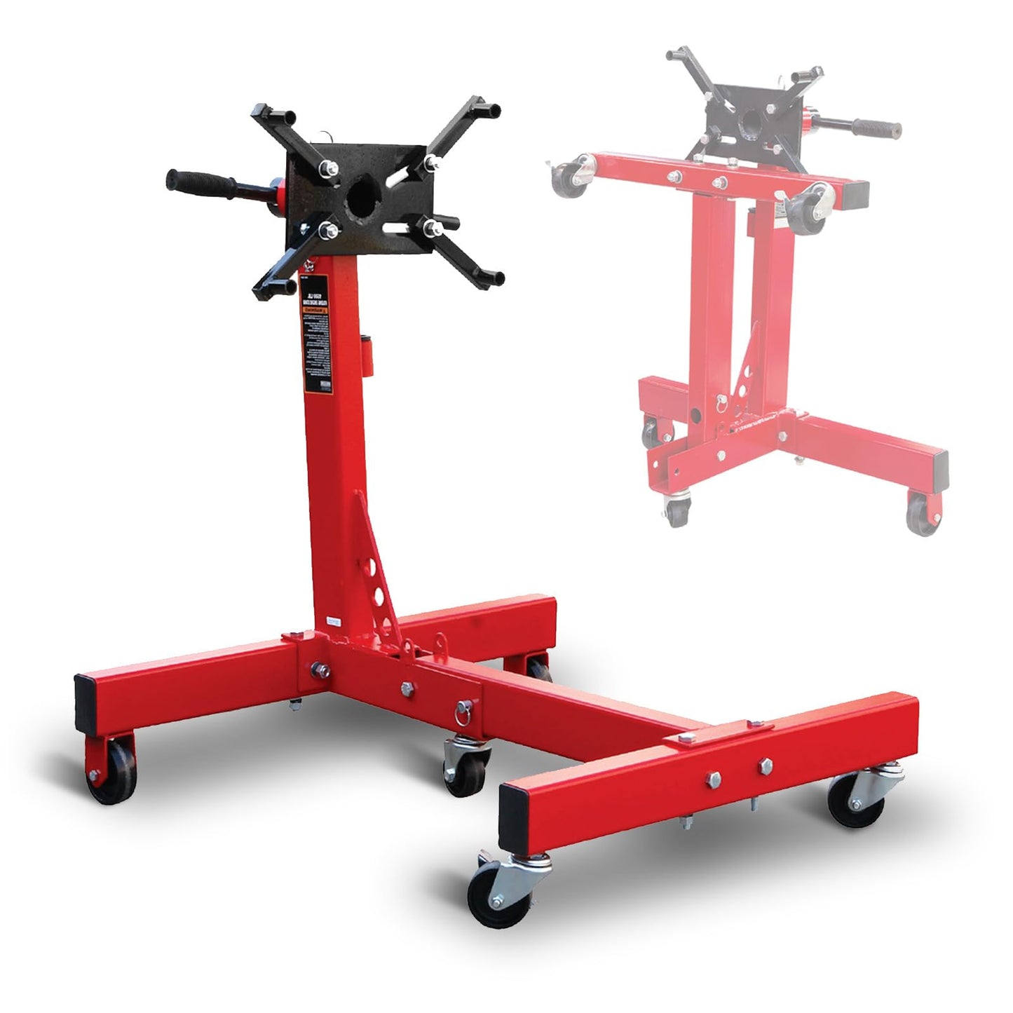 BIG RED Steel Rotating Engine Motor Stand,3/4 Ton (1,500 lbs) Capacity with Foldable Frame,5 Casters, 4 Adjustable Arms,360 Degree Rotating Head,for Vehicle Maintenance, Auto Repair,Red,AT37912-1