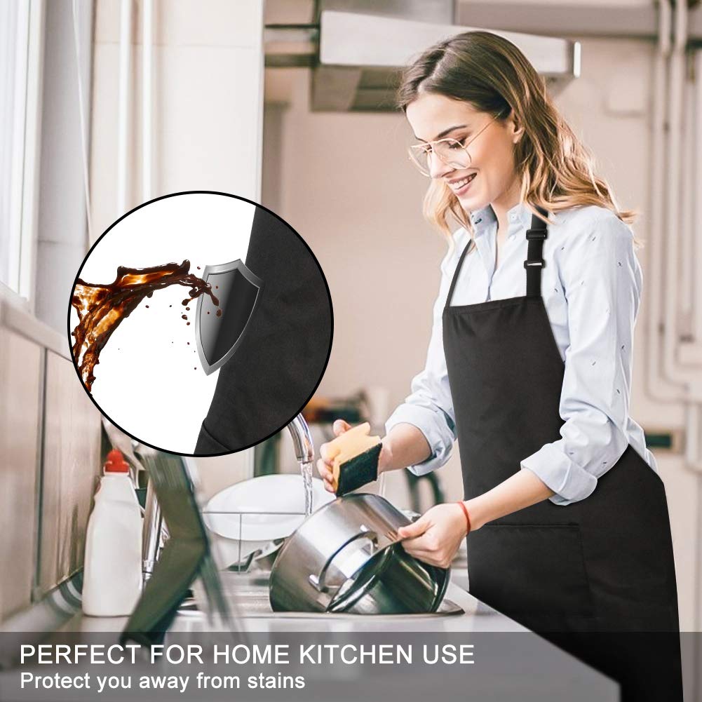 Jubatus 12 Pack 100% Cotton Aprons Bulk with 2 Pockets Cooking Chef Kitchen Adjustable Bib Apron for Women Men, Black