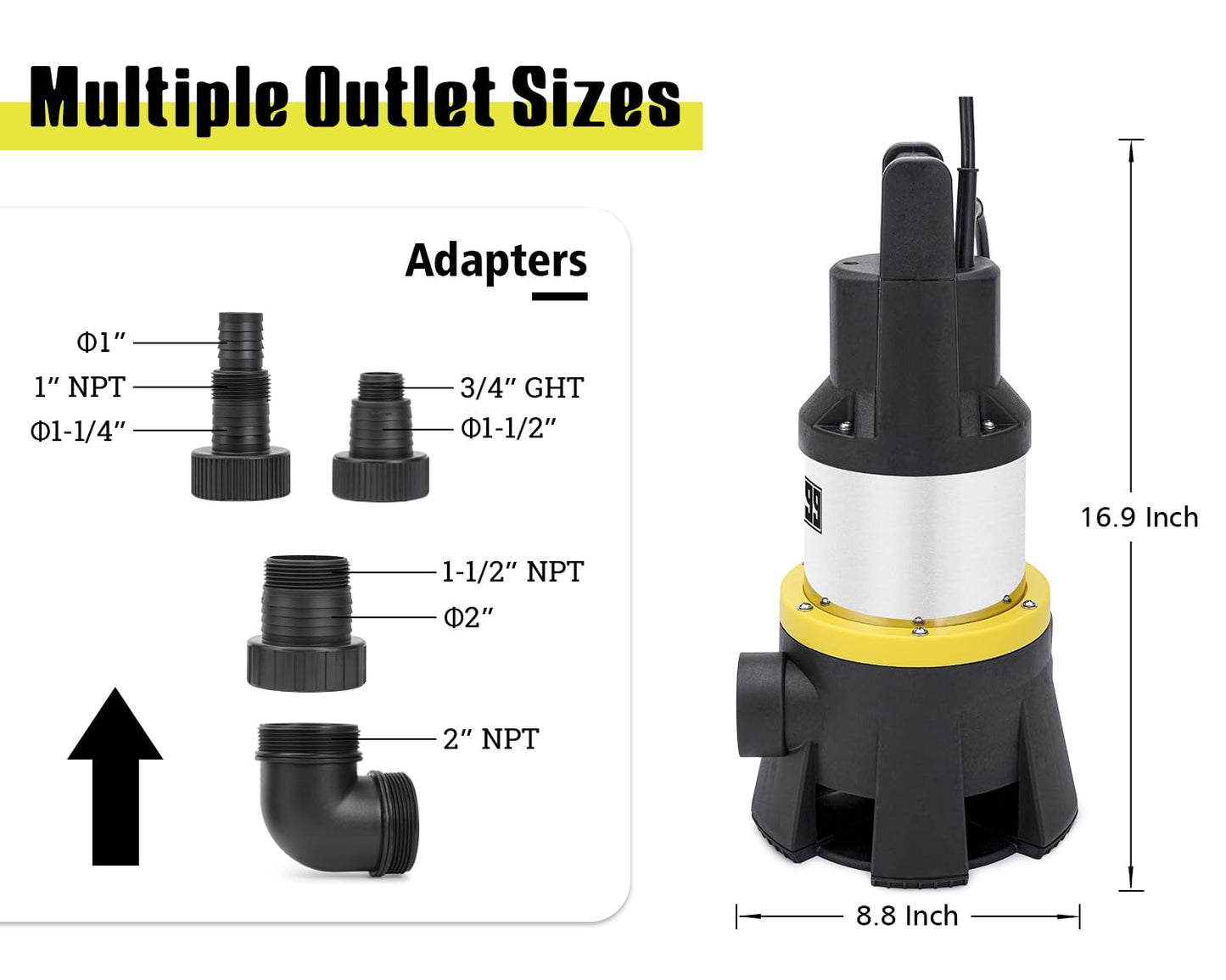 6699 Sump Pump Submersible and 1-1/2” ID x 50FT Pool Hose Kit for Flooded House Sump Pit Pond Remove Water