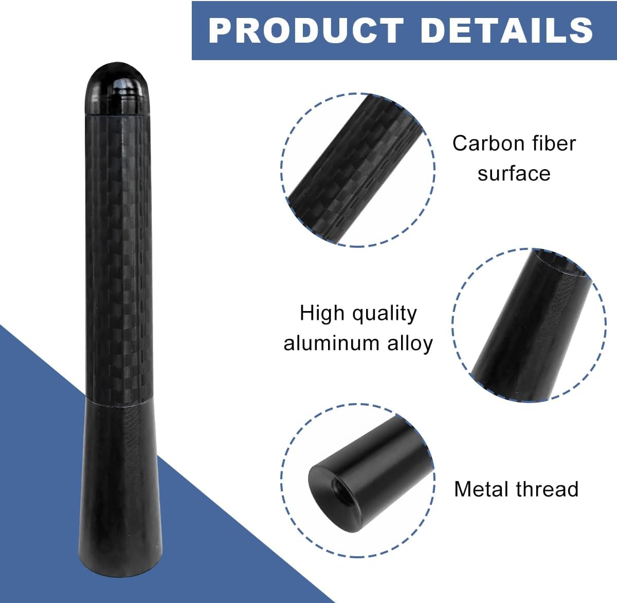 Gasedin 3.14" Car Short Antenna, Carbon Fiber Antennas Replacement with Aluminum Screw, AM/FM Radio Reception Antenna