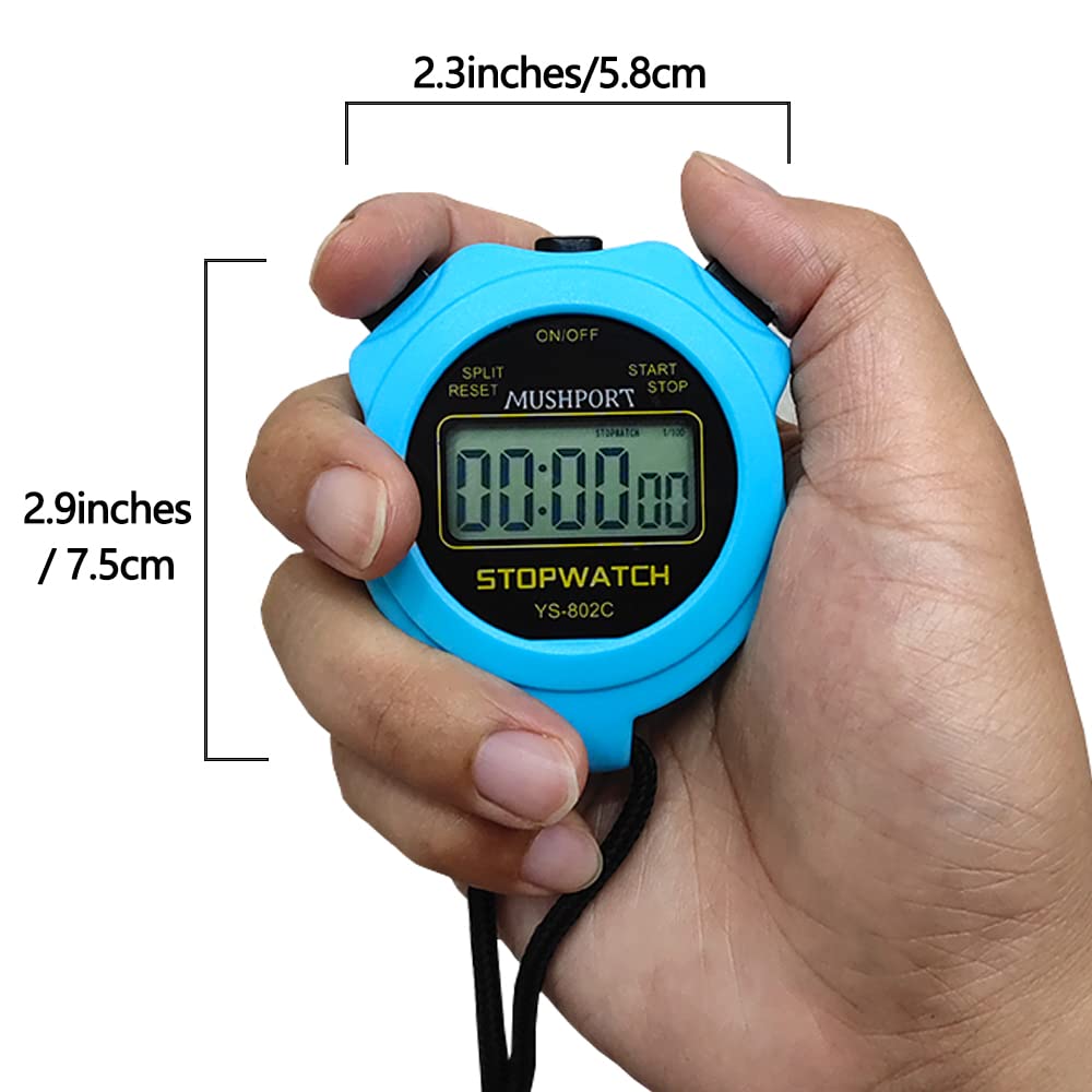 MUSHPORT Stopwatch Timer Only Stopwatch Mode, ON/Off Silent Large Display Simple Operation, Without Clock Date Countdown, Digital Stop Watch for Sports Kids Coaches, Blue