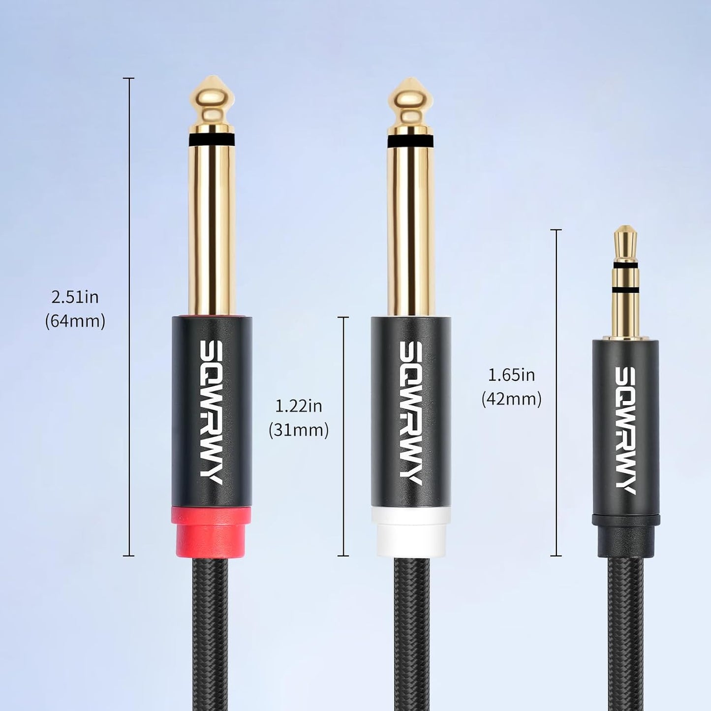 2-Pack 6FT 3.5mm 6.35mm 3.5mm 1/4" TRS to Dual TS Mono Y-Splitter Cable: Connect Stereo Output to Dual Mono Inputs