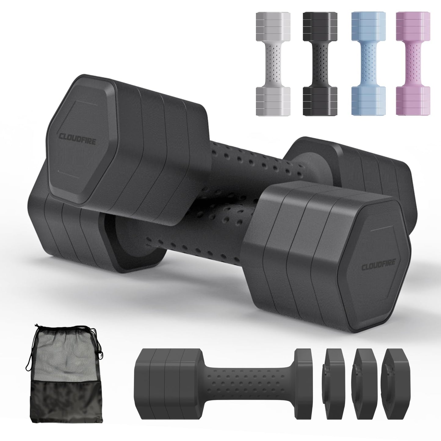 Adjustable Dumbbell Set of 2, Adjustable Dumbbells 5lb with TPU Soft Rubber Handle for Home Gym Exercise Training, Hand Weights for Women at Home (Black)