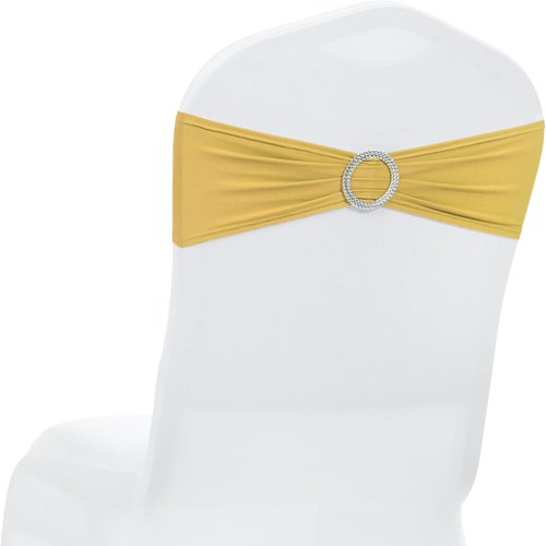 MDS Spandex Chair Sashes - Pack of 200 Elastic Stretch Bows with Buckle Slider for Wedding Decor - Gold