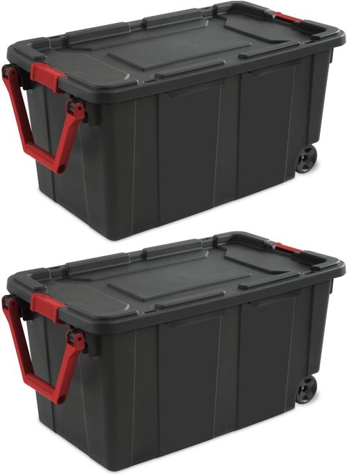 40 Gallon Tough Plastic Storage Bins with Wheels - Black | 2 Pack for Easy Organization