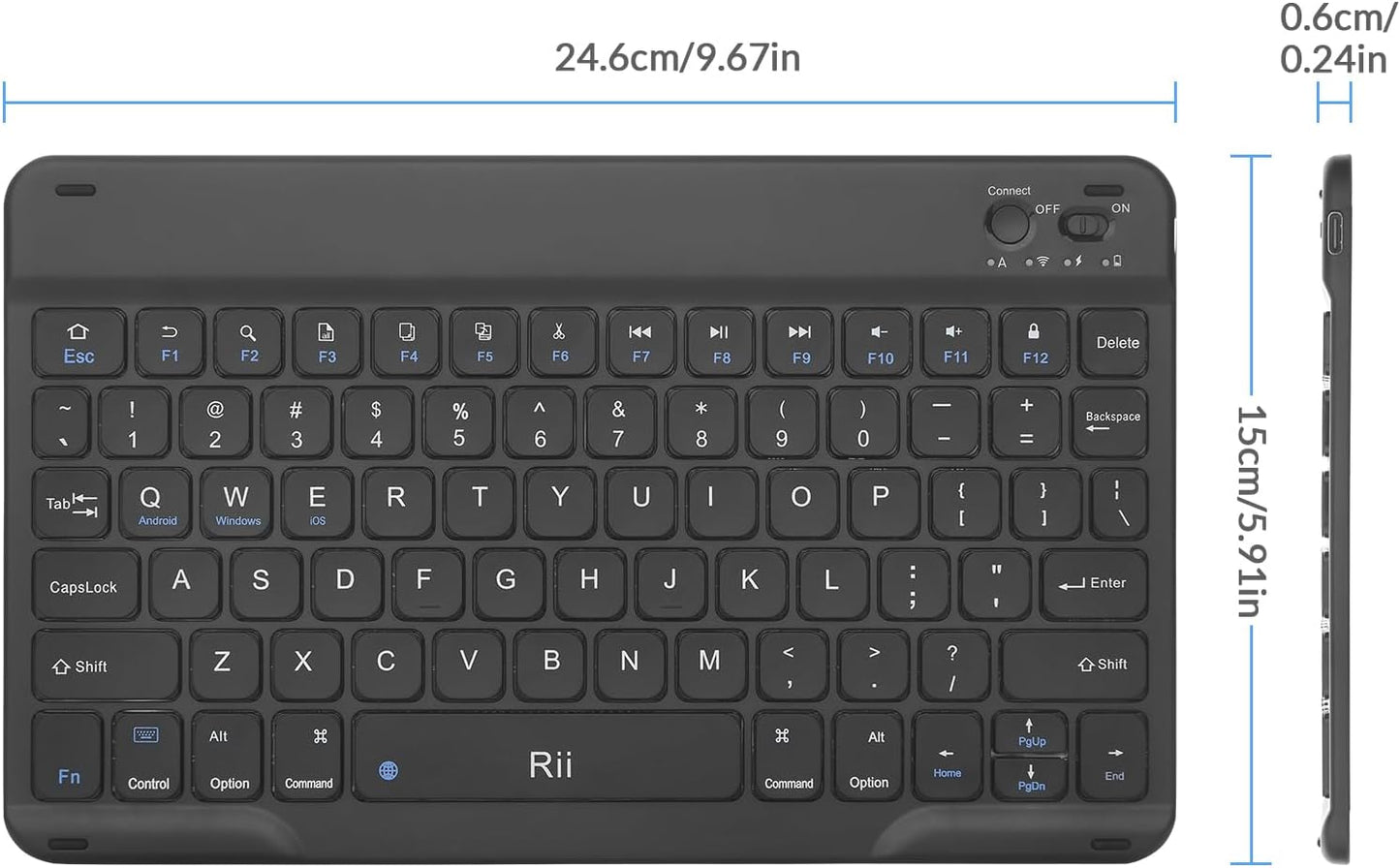 Rii RK302 Ultra-Slim Bluetooth Keyboard for ipad,iPhone,Android,Samsung,Windows,Mac,Linux,Tablet,Laptop, Rechargeable