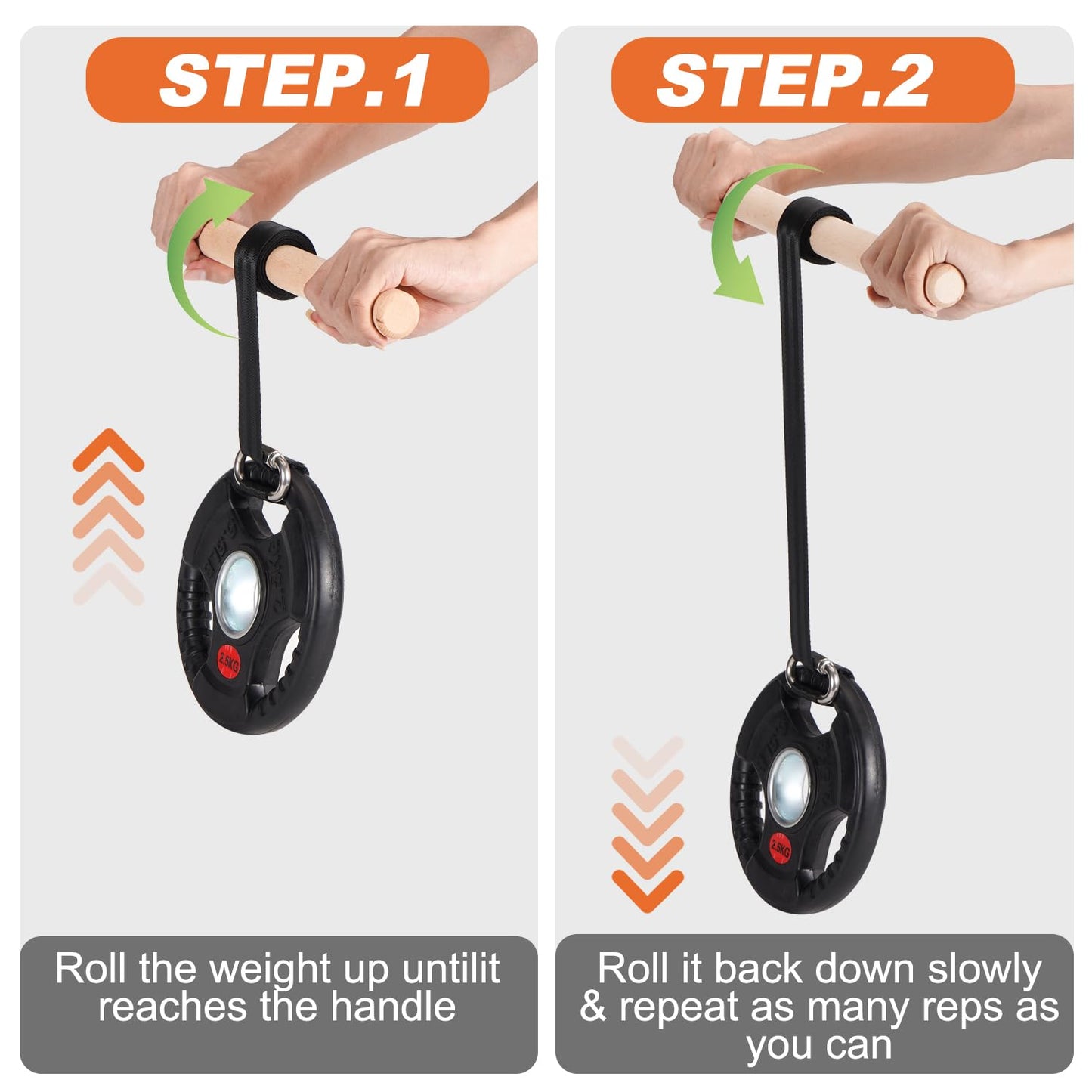 Forearm Strengthener and Wrist Roller, Forearm Exerciser with Joint-Friendly Beech Wood Handles, Forearm Strength Trainer with Durable Nylon Webbing and Stainless Steel Chain Quick Links