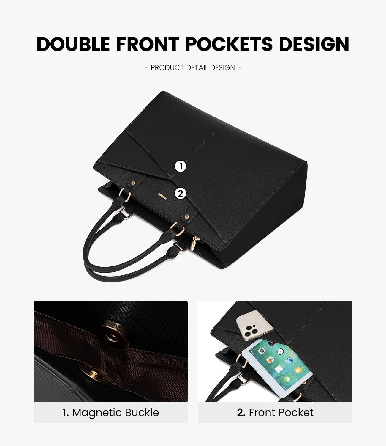 LOVEVOOK 17.3 Inch Laptop Tote Bag for Women, Leather Business Office Work Bag Computer Briefcase with Small Clutch fit