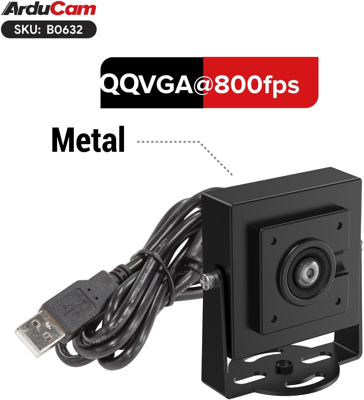 Arducam 800 VGA Global Shutter USB Camera Module, FPS@QQVGA High Speed Camera, Monochrome Wide Angle UVC Webcam