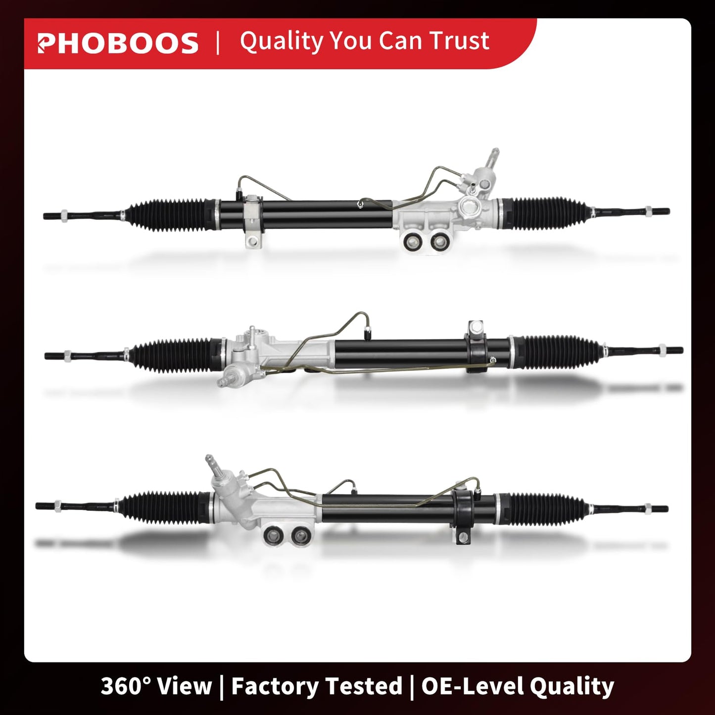 PHOBOOS Hydraulic Power Steering Rack and Pinion Assembly Compatible with Nissan Titan 2004-2015, Armada 2005-2015, Pathfinder Armada 2004 & Infiniti QX56 2004-2012, V8 5.6L, New Unit, Ref. 97-3023