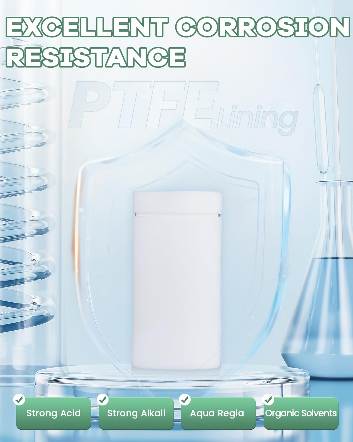 Huanyu 100ml PTFE Lined Hydrothermal Synthesis Autoclave Reactor 200℃ 4Mpa PTFE Lining Corrosion Resistance Hydrothermal Autoclave Reactor 304 Stainless Steel Shell for Lab Hydrothermal Process 100ml