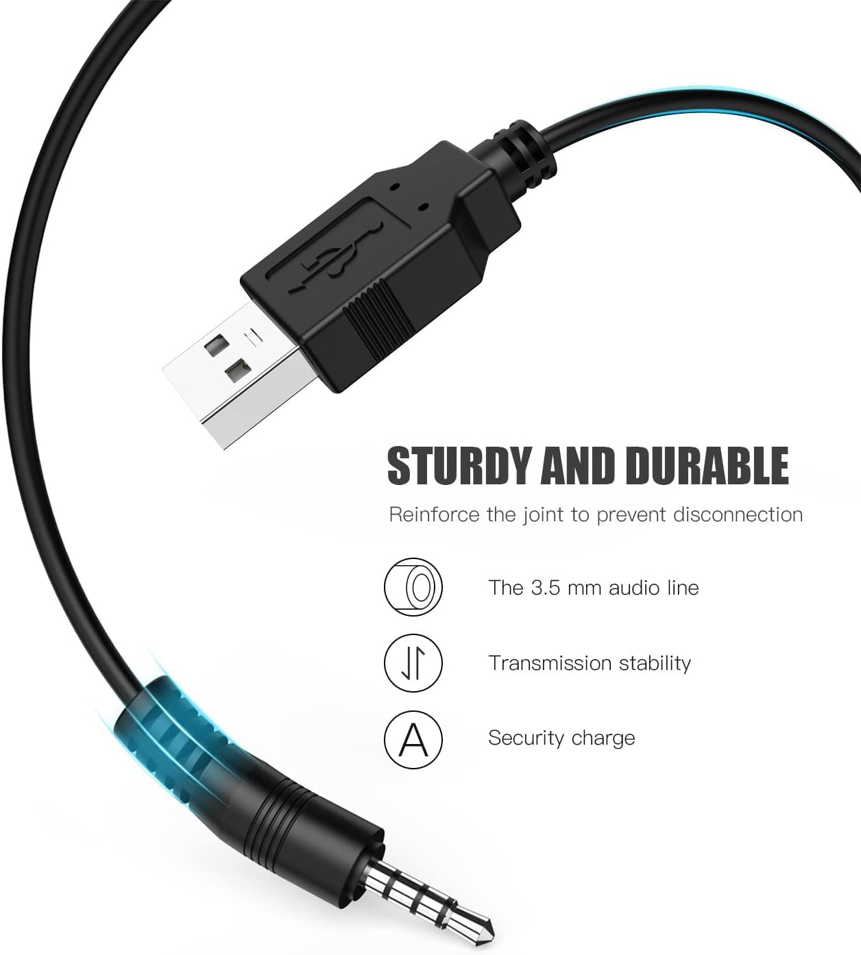 Luventg 3.5mm Cable,3.5mm MP3,Headphones,Speakers,Voice 3.5mm Port(3.3 ft)(1) USB Charger Male AUX Audio Jack to USB