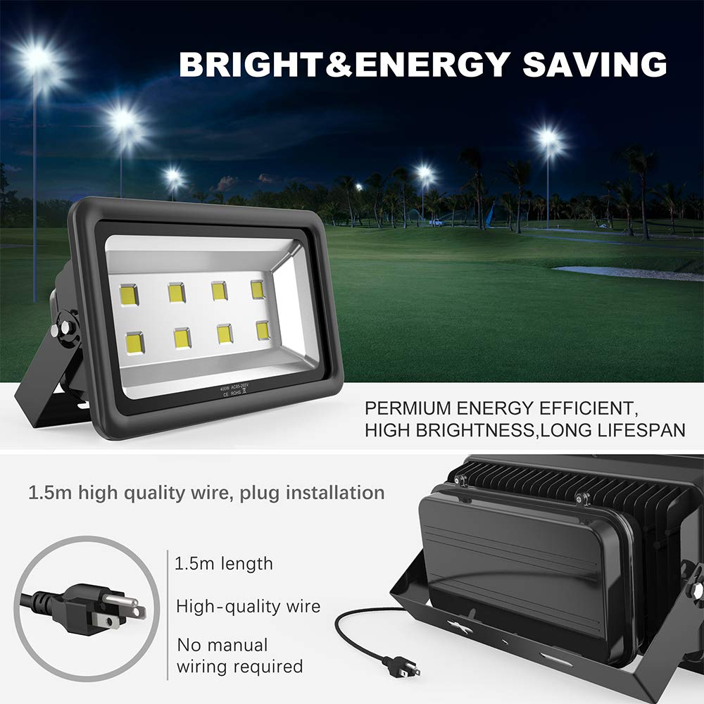 SOUTHLEVY 400W Outdoor LED Flood Light, 40000LM Super Bright, 110-285V, IP66 Waterproof, 6000K Daylight White Security Lights,Lighting for Playground Yard Stadium Lawn Ball Park
