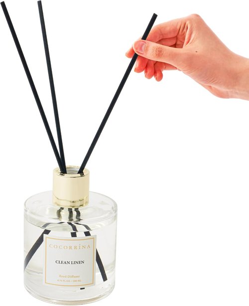 Cocorrína Reed Diffuser - Clean Linen 6.7oz Scented Home Fragrance with Sticks | Elegant Bathroom Decor