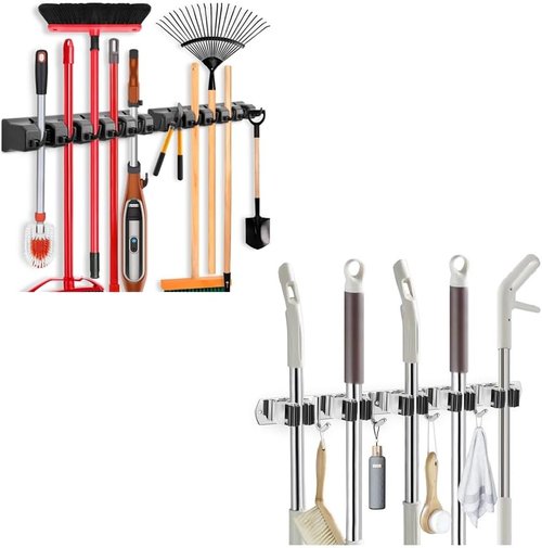 IMILLET Mop and Broom Holder Set - 2 Pack Plastic & 1 Pack Stainless Steel | Durable Storage Solution