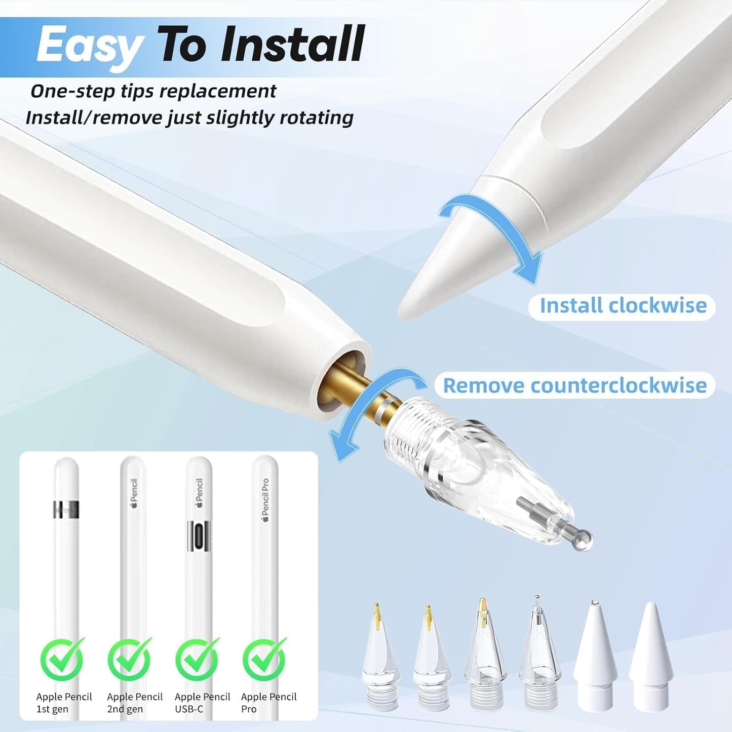 BCAVME Pro/1st Gen/2nd Set Upgraded Replacement Tips for Apple Pencil Gen/USB-C with Storage Case, wear-Resistant Mix