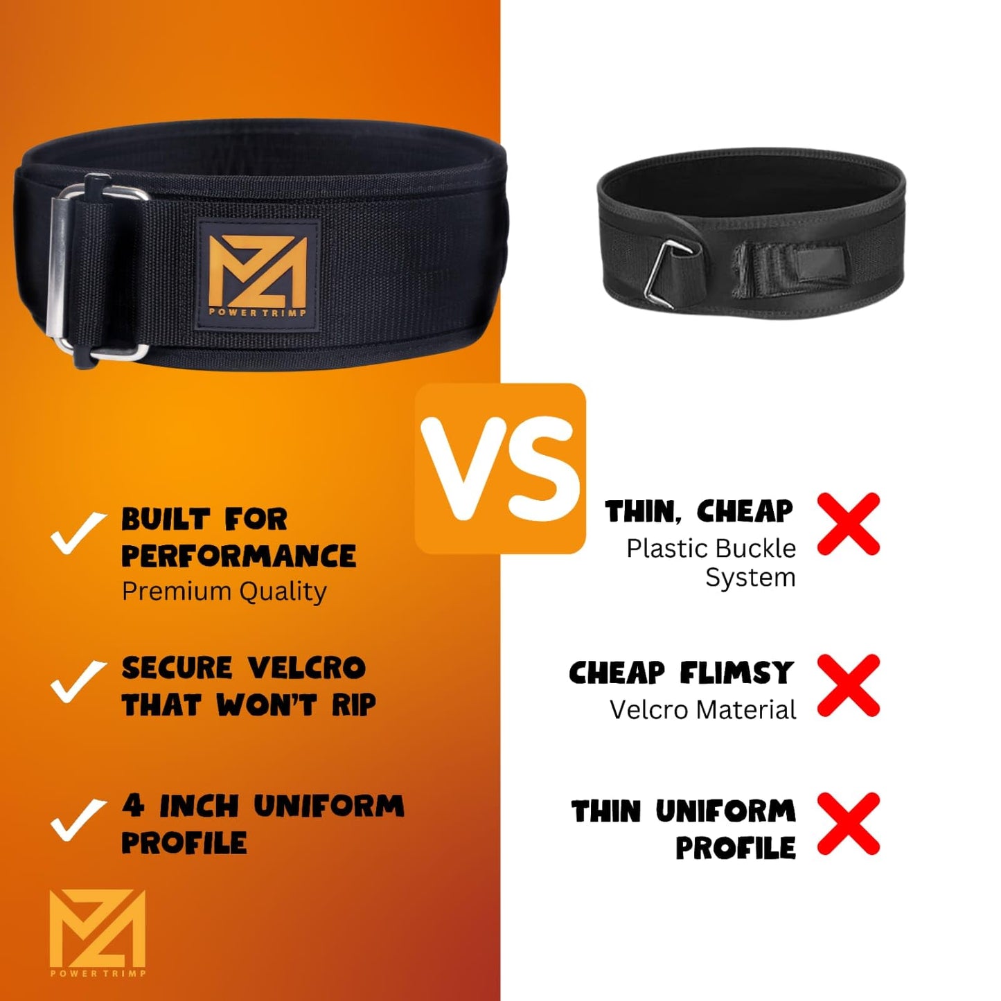 Power Trimp Weight Lifting Belt for Men & Women – Heavy Duty Leather Gym Belt with Double Prong Steel Buckle, Adjustable Back Support for Squats, Deadlifts, Powerlifting, Strength Training & Core Workout