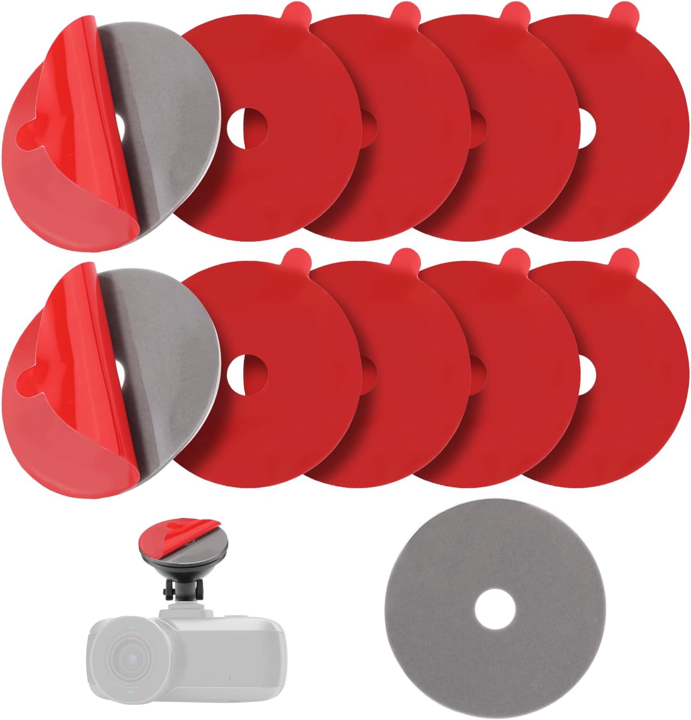 lasuroa 10pcs Heavy Duty Dash Cam Adhesive Pads, Round Double-Sided Adhesive Pads for Car Dashboard & Windshield High