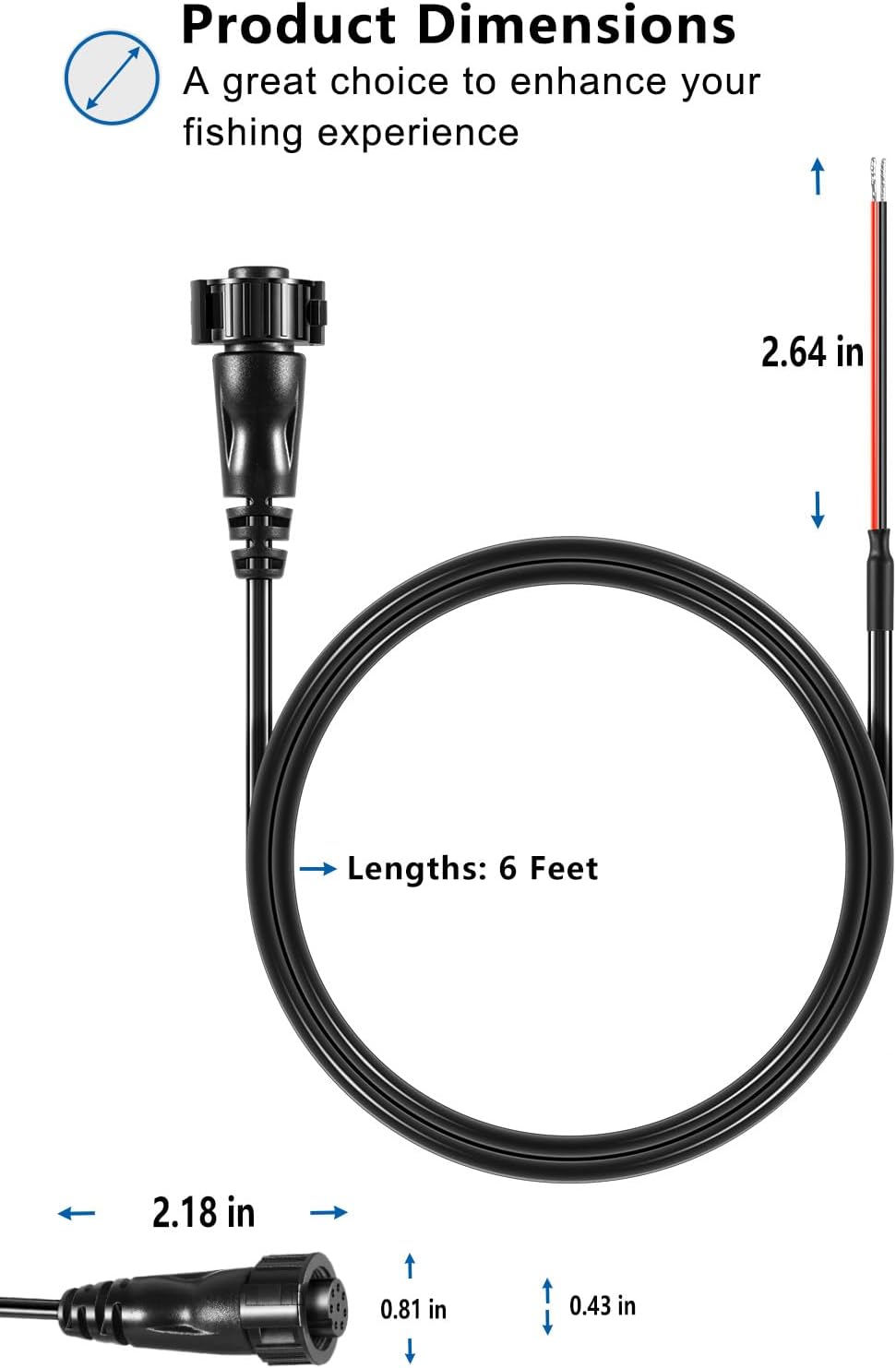 yourour 720085-1 6 PC12 8-Pin Humminbird Power Cable Feet, Power Cord Compatible with Solix and Onix Series All Models
