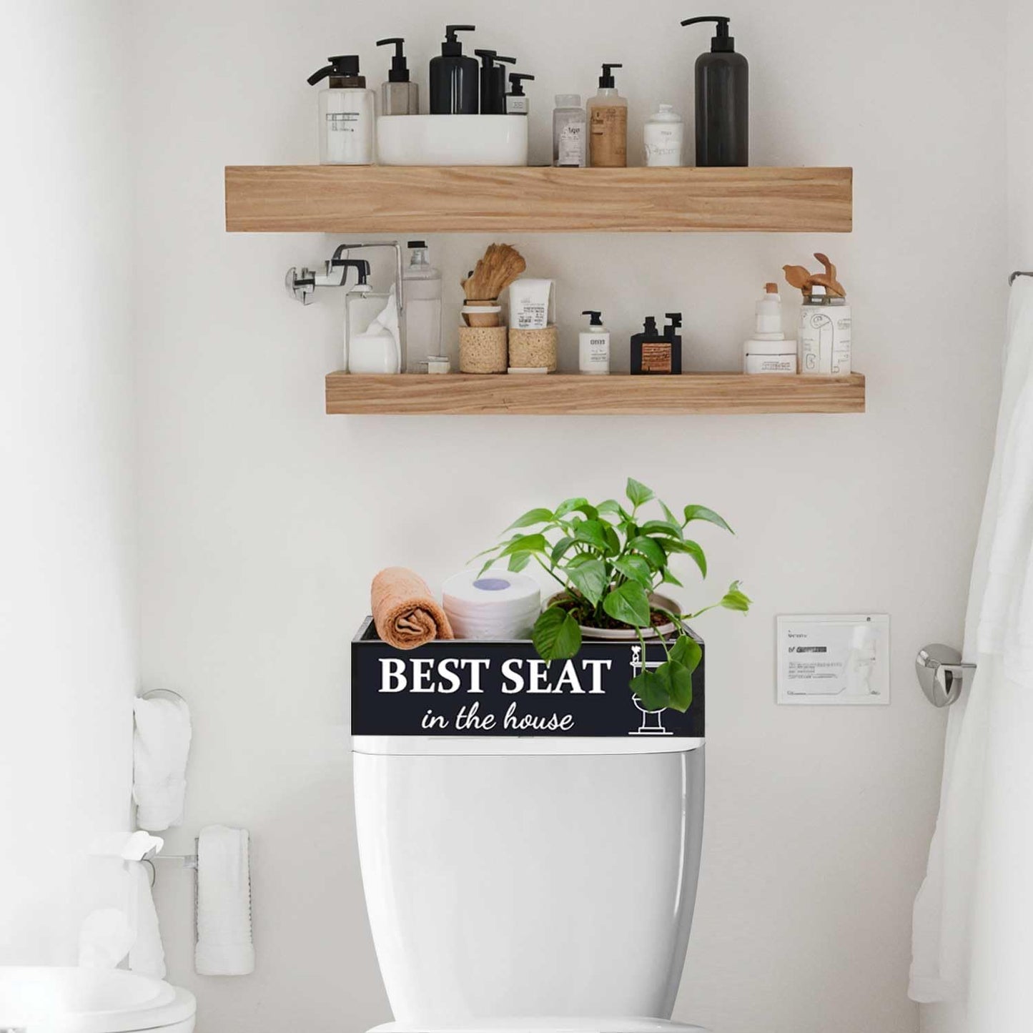 Skiennix Bathroom Decor Box - Rustic Toilet Paper Basket with Farmhouse Signs | Black Color