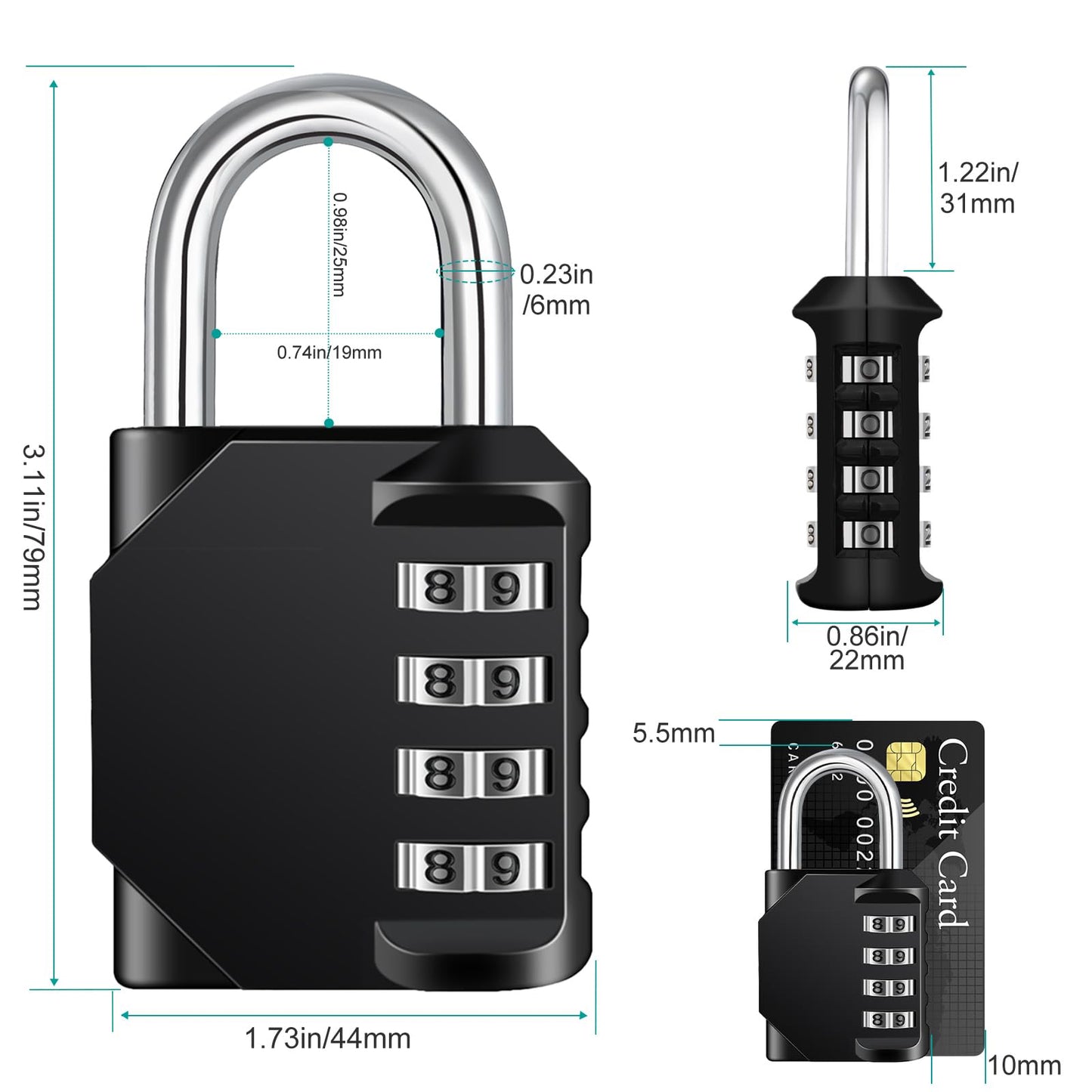 ZHEGE Padlock, Combination Lock 4 Digits, Outdoor Padlock Weatherproof for Gym Locker, Garden Fence Gate (Black)