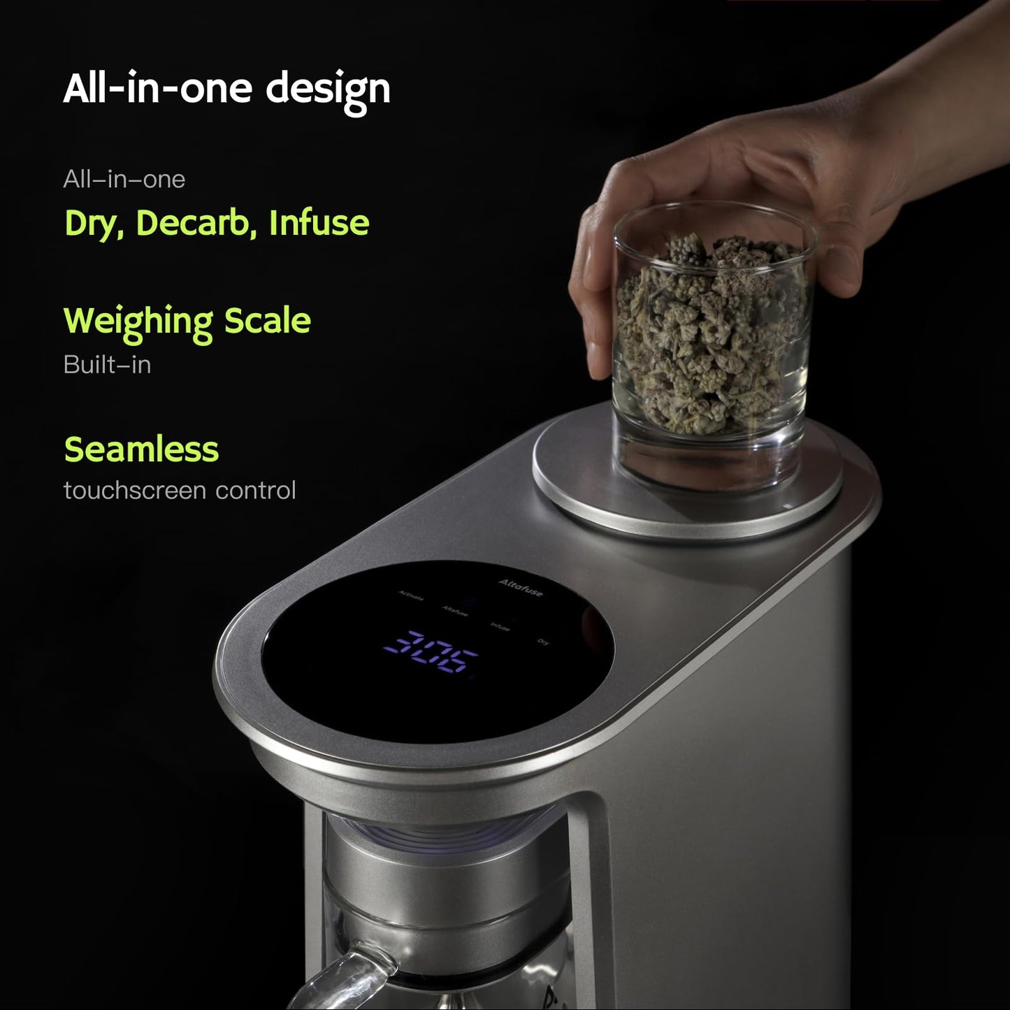 Altafuse Ultrasonic Decarboxylator & Herbal Infusion Machine with Built-In Scale, Odor-Reducing Airtight Lid, Large Capacity, Dishwasher-Safe, Touchscreen — Infuse Oils, Butter, Honey, ALTA 1, Infuser