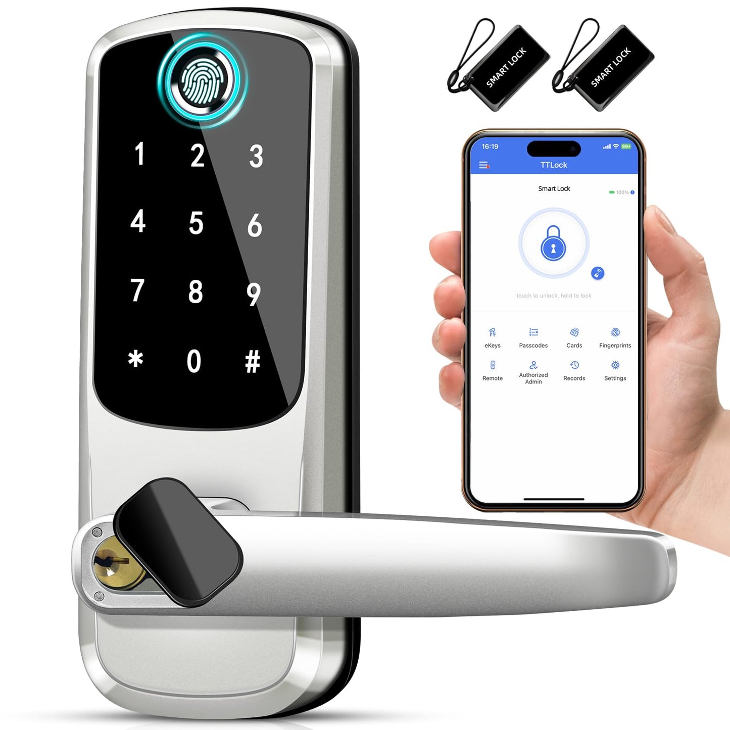 Smart Door Lock with Handle,Keyless Entry & Remote Access,Fingerprint Keypad Exterior Lock,Smart Locks for Front Door,Home,Airbnb & Rental,Electronic Deadbolt Lock,One-Time Password with TT Lock