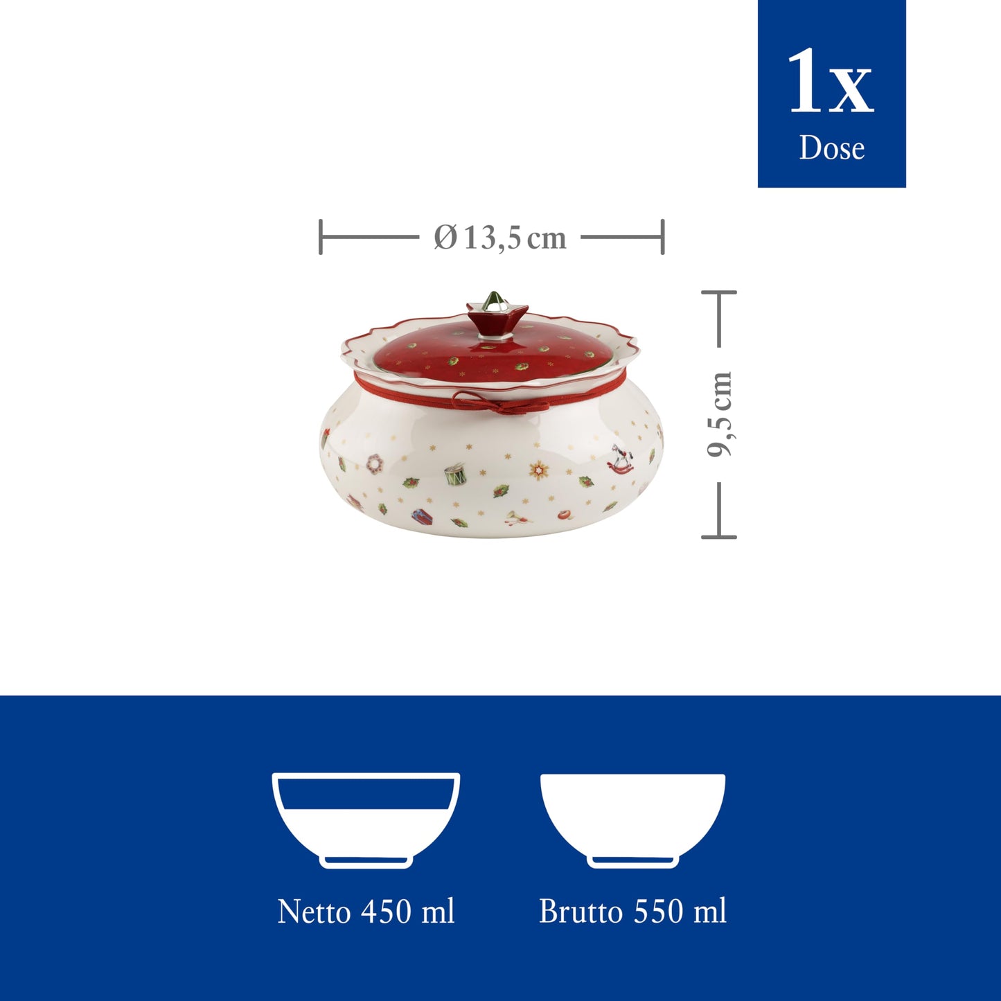 Villeroy & Boch 14-8585-4556 Toy's Delight Box Small, Porcelain, White/Red