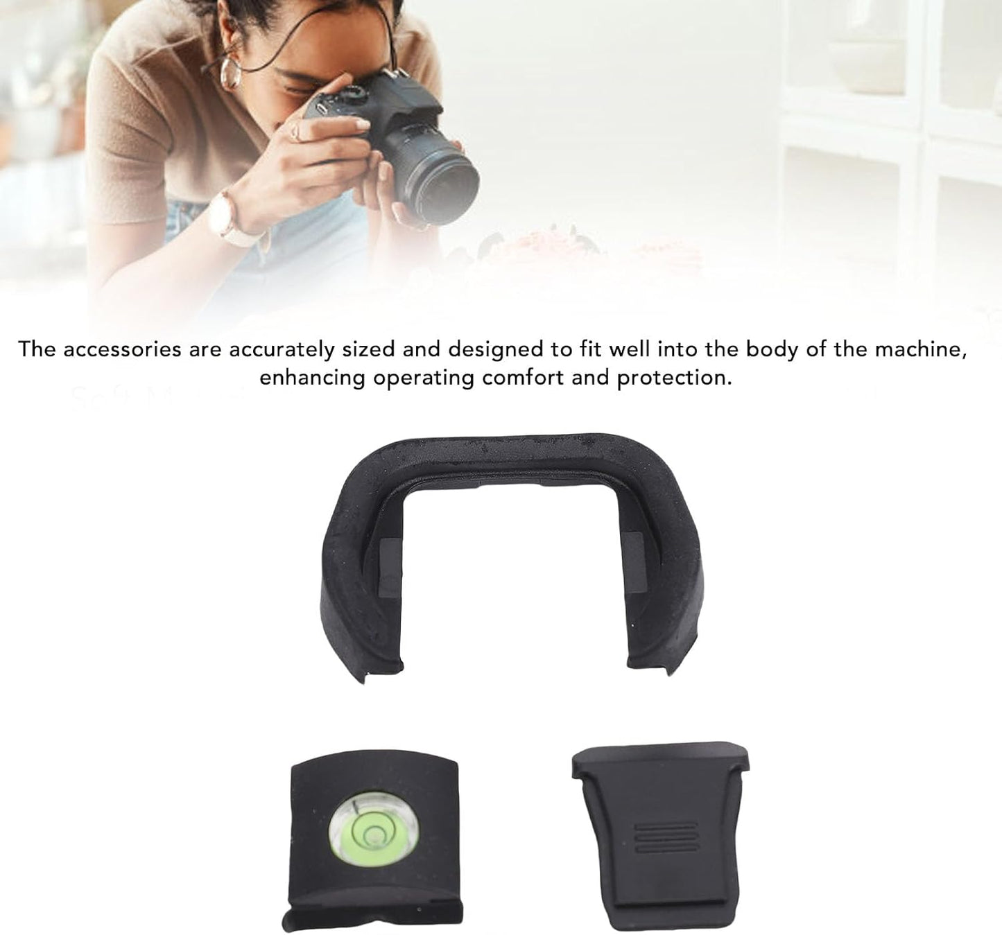 Camera Eyecup Hot Shoe Cover Spirit Level Kit, Soft Silicone Viewfinder Bubble Level for Mirrorless DSLR Cameras