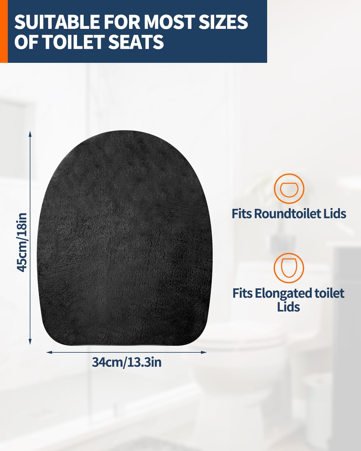 Skiennix Microfiber Toilet Lid Cover - Soft Velvet, Absorbent & Machine Washable | Fits Most Lids (Black)