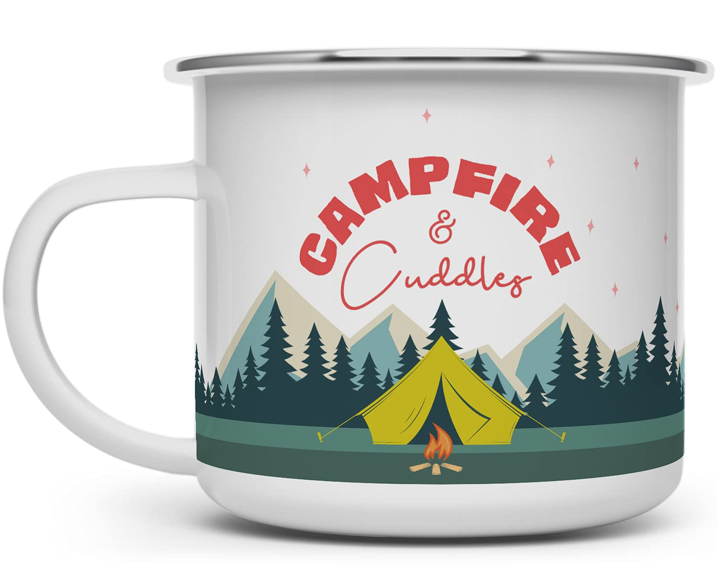 Loftipop Campfire and Cuddles Enamel Camp Mug, Outdoor Camping Coffee Cup, Mountain Nature Hiking Outdoorsy Gift (16oz)
