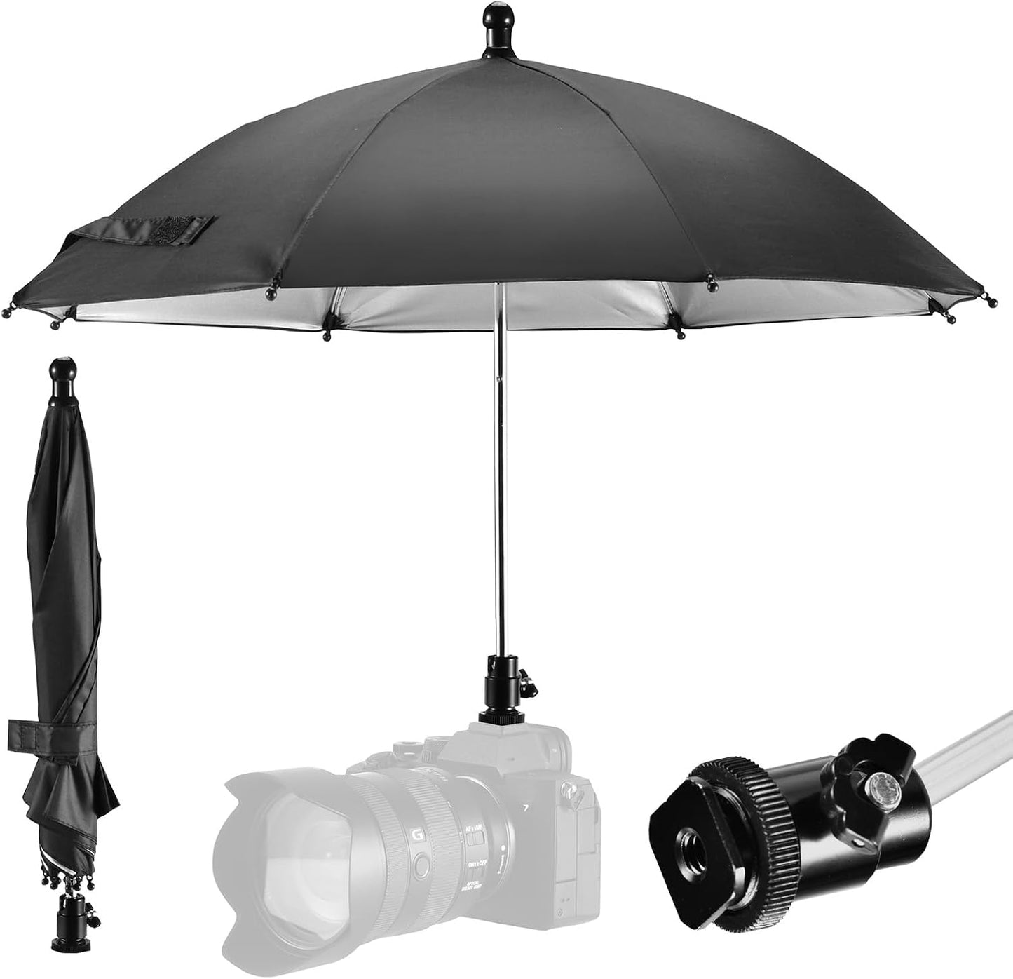 CamRebel DSLR Mirrorless Camera Hot Shoe Umbrella Rain Cover Protector Sunshade (Black)