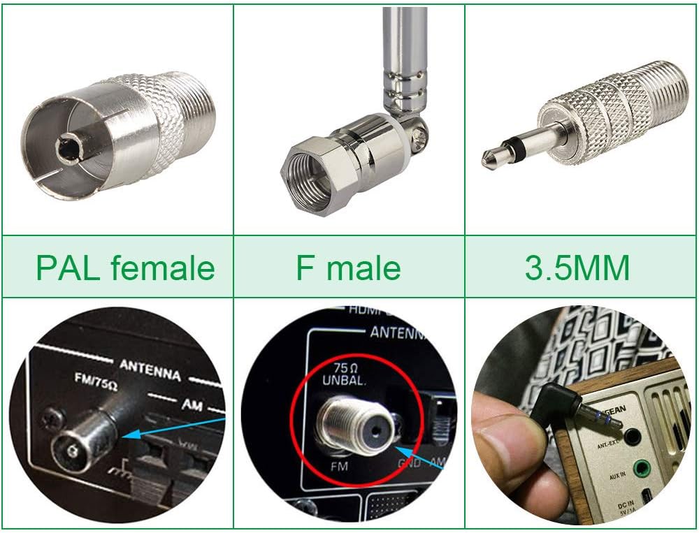Superbat 75 FM Telescopic Antenna Kit Unbal F Type Connector DAB Radio Replacement Antenna for TV AM FM Radio Stereo