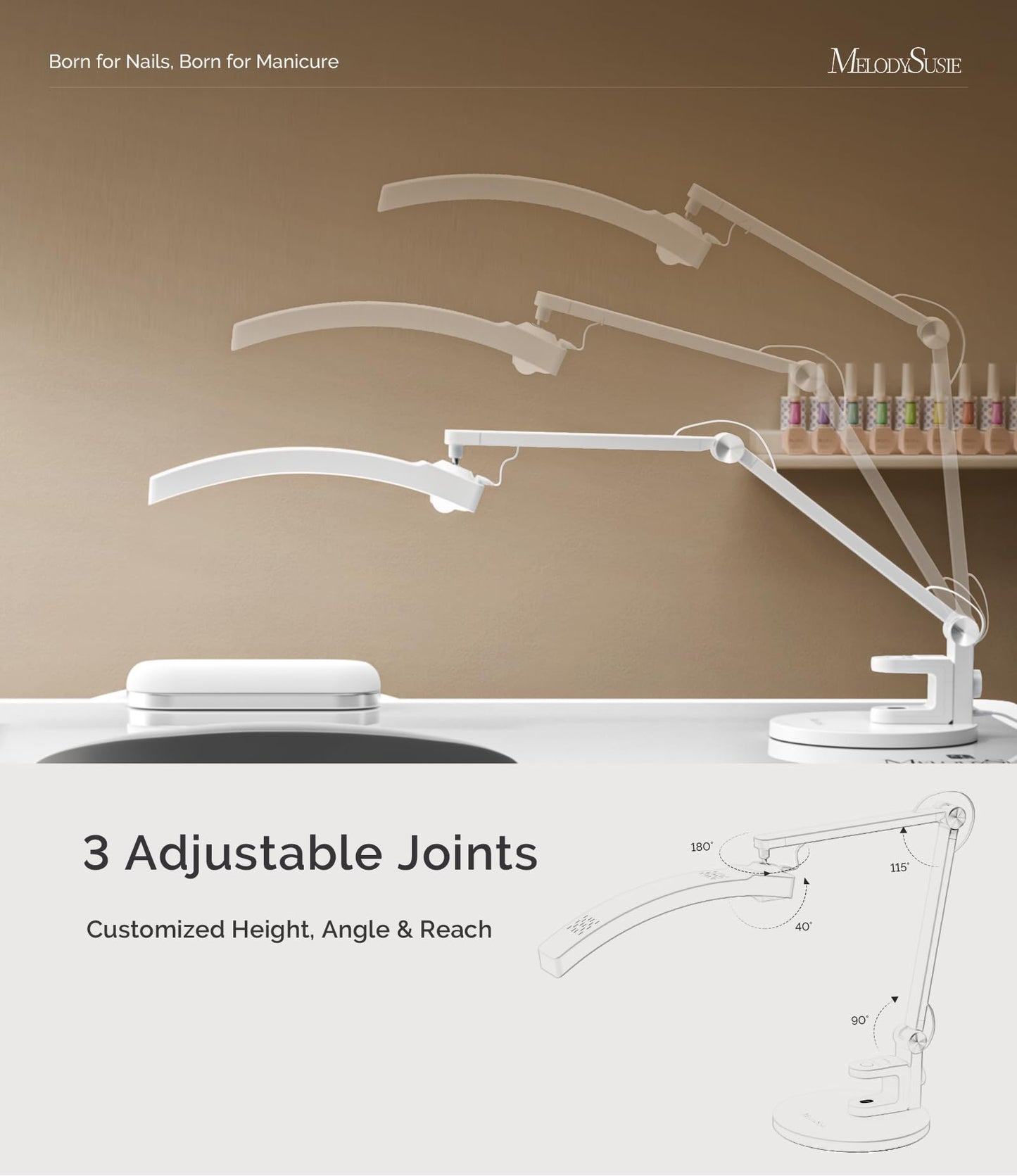 MelodySusie LED Manicure Table Lamp for Nail Techs with Foldable Manicure Arm Rest for Nails Tech