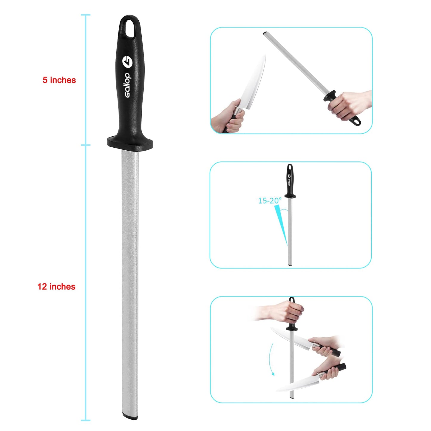 Diamond Honing Steel -12 In Knife Sharpener Rod,For Sharpening Kitchen Knife, Cooking Knives, Butcher's Knives, Home Gourmet Blades, Garden Tools Sharpening Stick