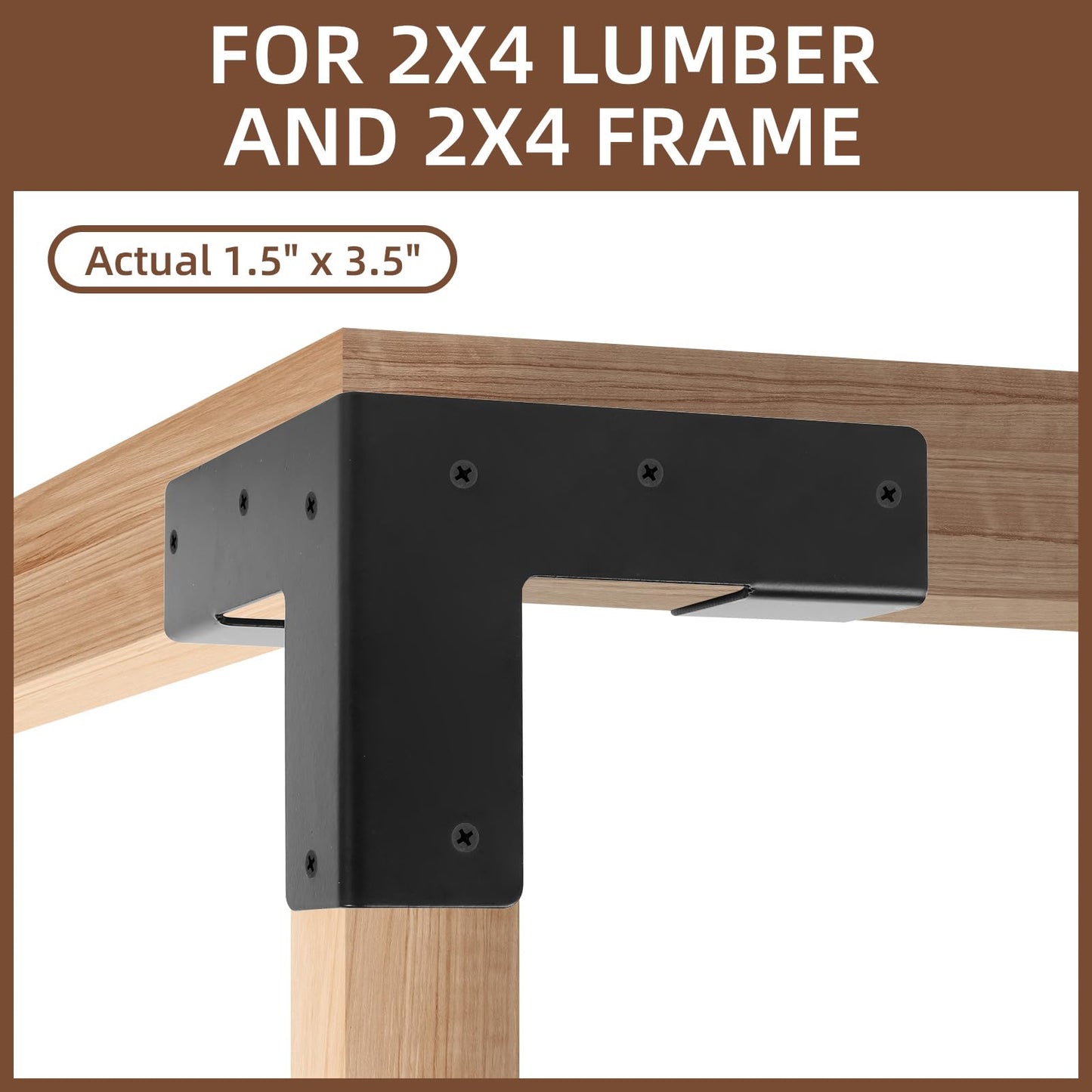 Rasugarlary Work Bench Brackets, 2 x 4 Steel Corner Brackets Right Angle Corner Support Bracket for DIY Shelving Work Table Furniture Repairs (Actual 1.5"x3.5"), 8 Pieces