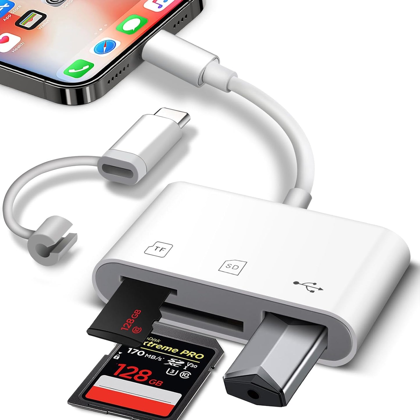 HCYEBT SD Card Reader for iPhone/Android, Memory Card Reader Supports SD/MicroSD Card and USB Devices, Built-in iOS