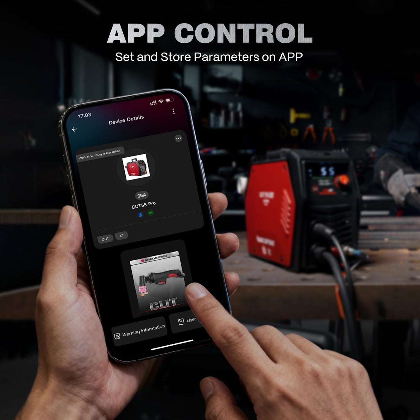 ARCCAPTAIN iControl CUT55 Pro Plasma Cutter, [APP Control] 55 Amp Non-Touch Pilot Arc 120V/240V Plasma Cutter Machine, Large LED Display and 2T/4T, 3/4 inch Maximum Cut, DC Inverter IGBT