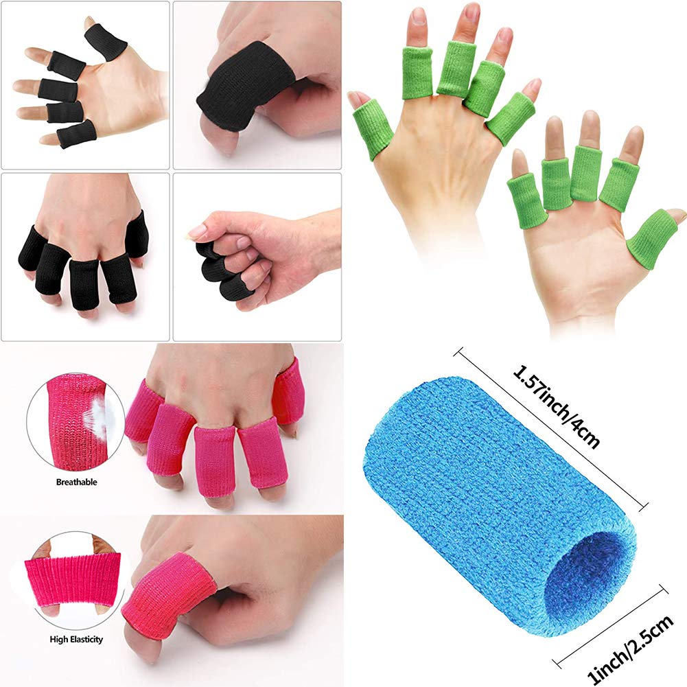 ELANE 40 PCS Finger Splint Finger Holster Thumb Brace Support Elastic Sleeves for Finger Support ,Knuckle,for gaming,sports,basketball,black,green,skyblue,rosered