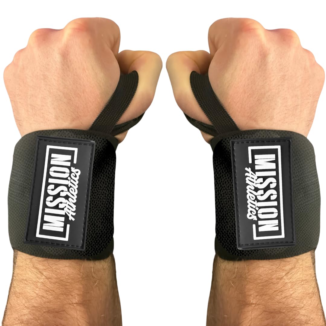Mission Athletics Wrist Wraps for Weightlifting - 18” Premium Wrist Straps for Weightlifting With Thumb Loops, Best Gym Wrist Wraps for Lifting Weights, Bench Press & Powerlifting - For Men and Women
